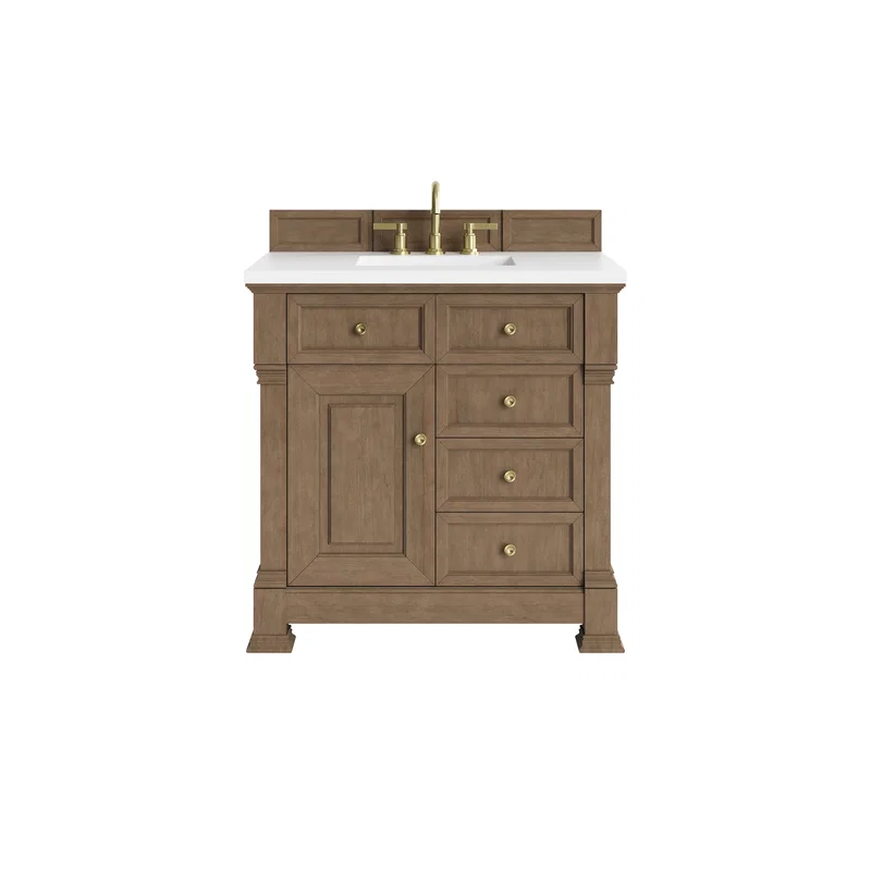 Brookfield 36" Single Vanity, Pecan, w/ 3 CM White Zeus Silestone Top