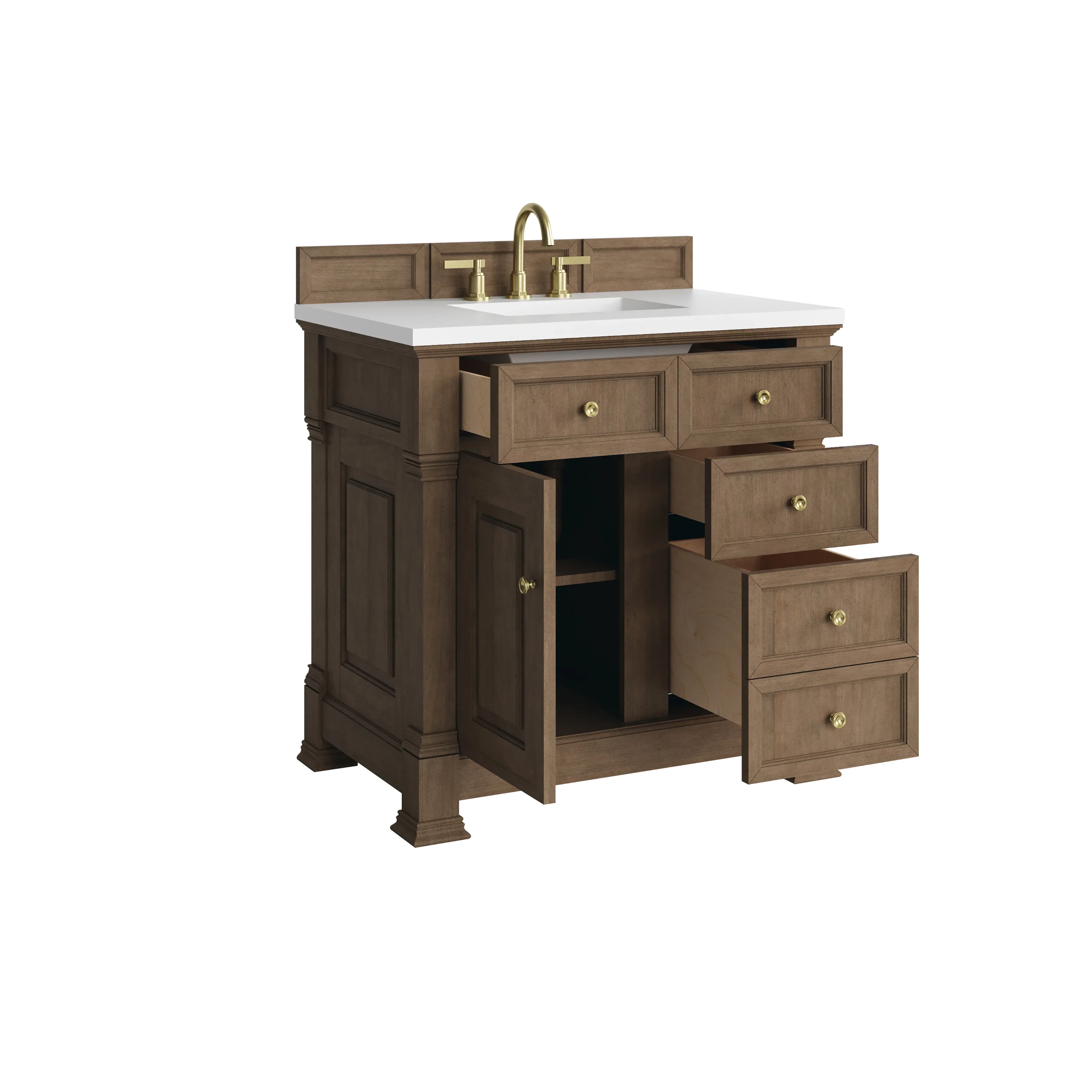 Brookfield 36" Single Vanity, Pecan, w/ 3 CM White Zeus Silestone Top