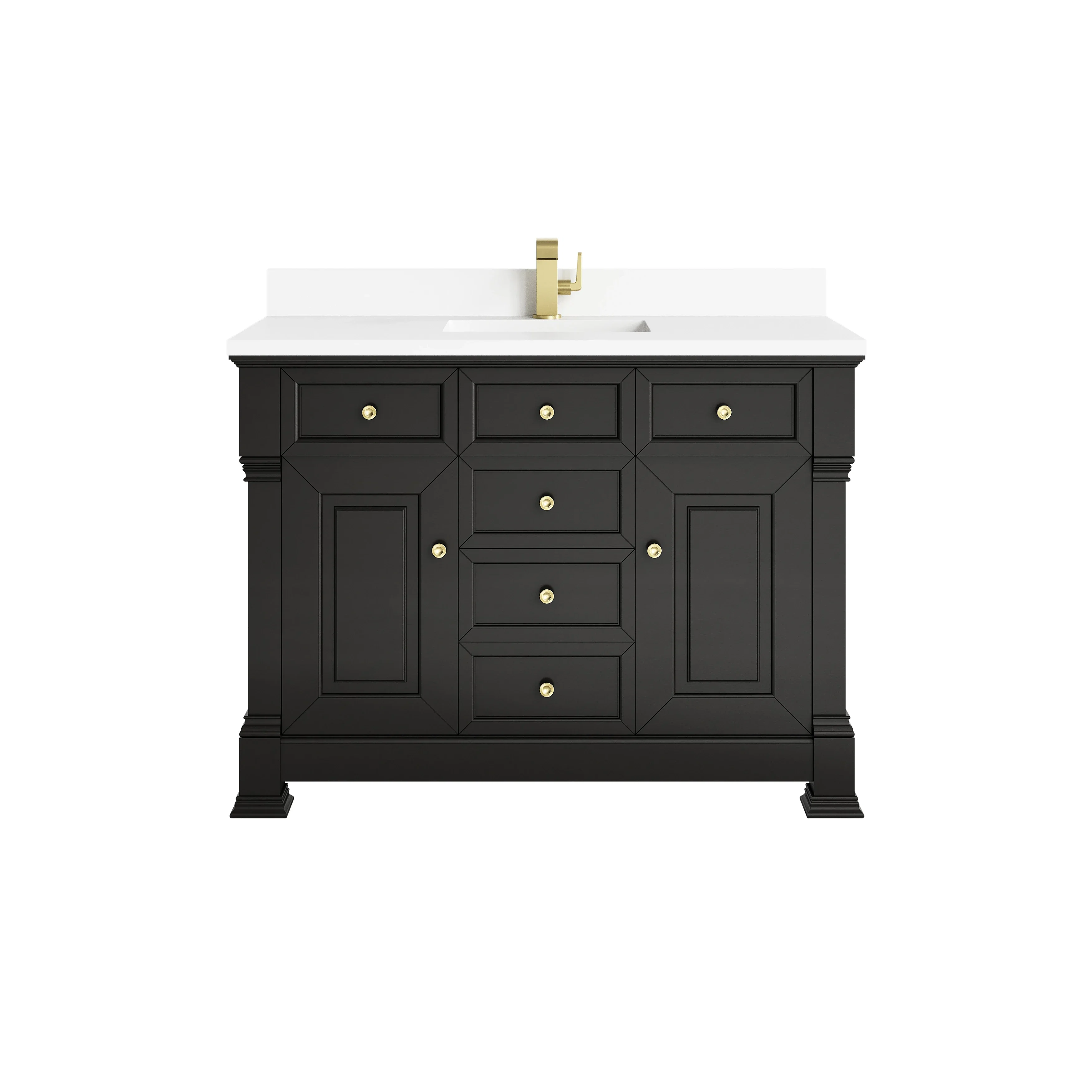 Brookfield 48" Single Vanity, Black Onyx w/ Single Hole 3 CM White Zeus Silestone Top & Backsplash