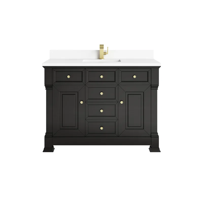 Brookfield 48" Single Vanity, Black Onyx w/ Single Hole 3 CM White Zeus Silestone Top & Backsplash