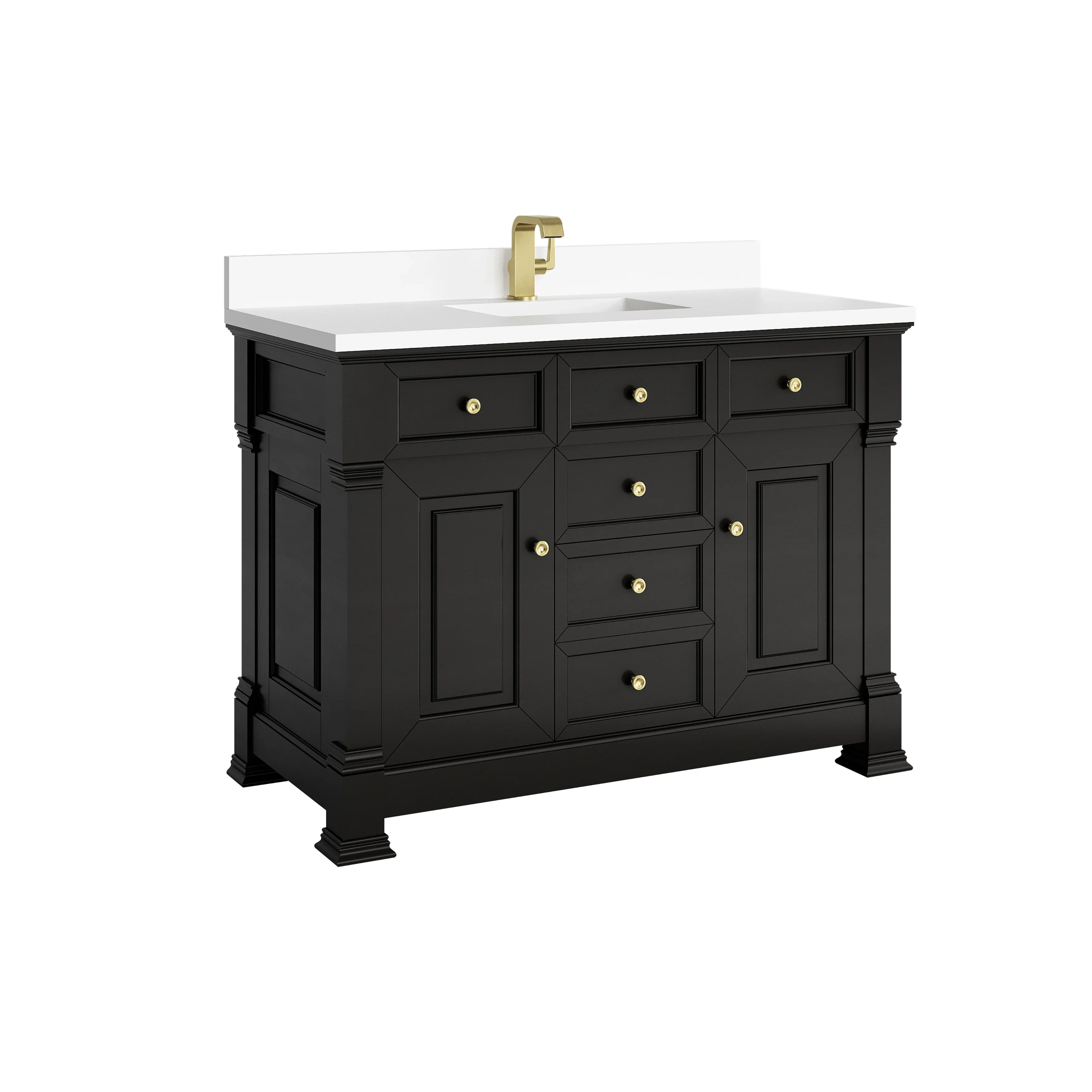 Brookfield 48" Single Vanity, Black Onyx w/ Single Hole 3 CM White Zeus Silestone Top & Backsplash