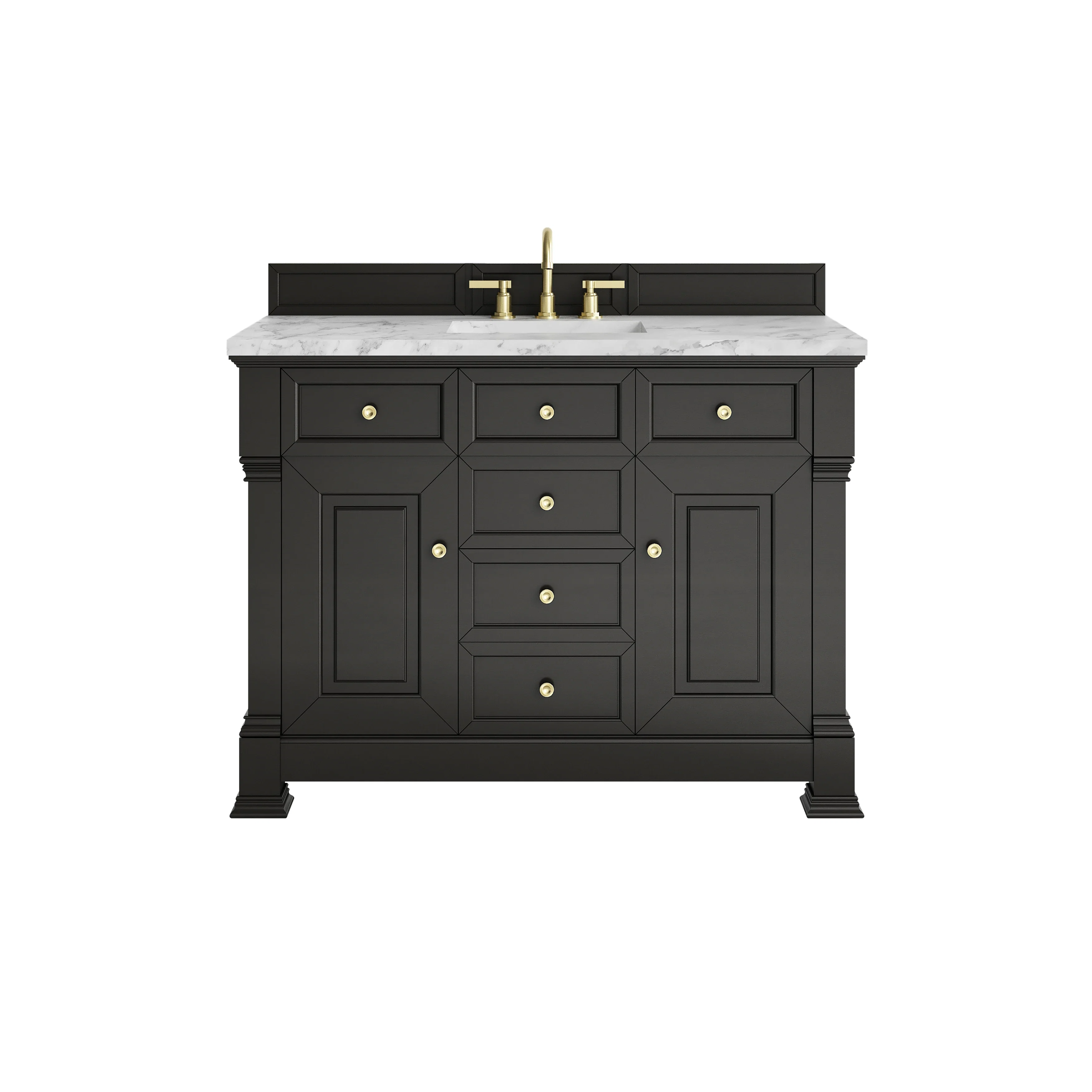 Brookfield 48" Single Vanity, Black Onyx w/3 CM Carrara White Marble Top