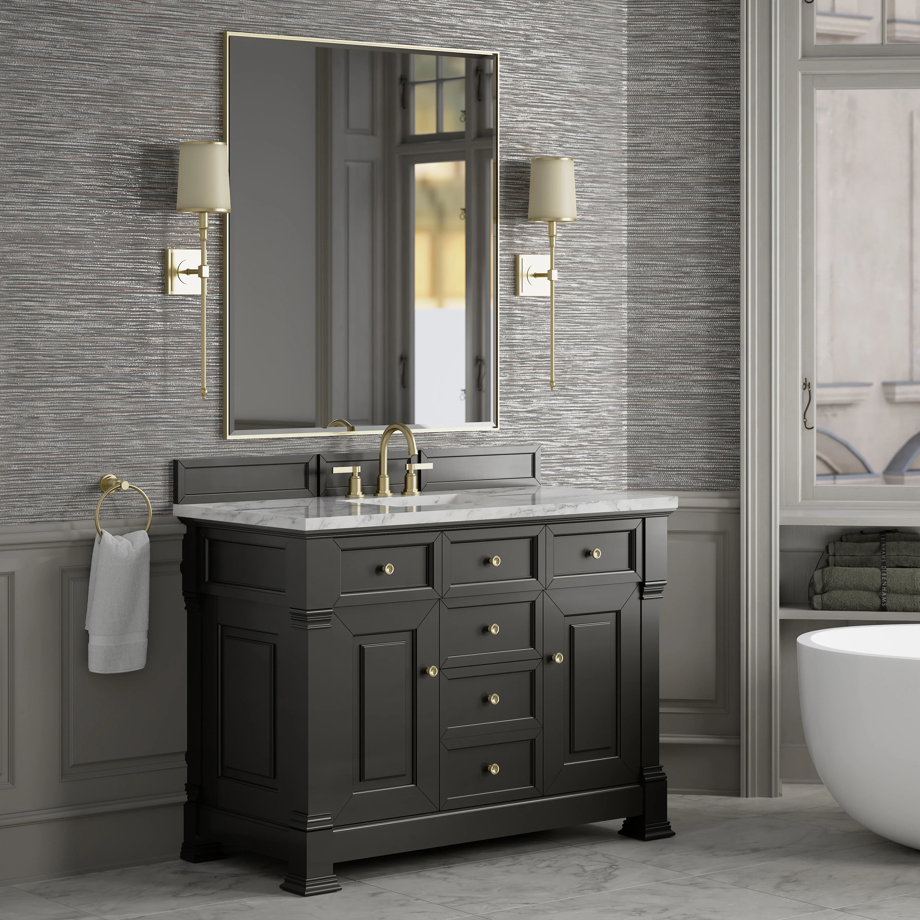 Brookfield 48" Single Vanity, Black Onyx w/3 CM Carrara White Marble Top
