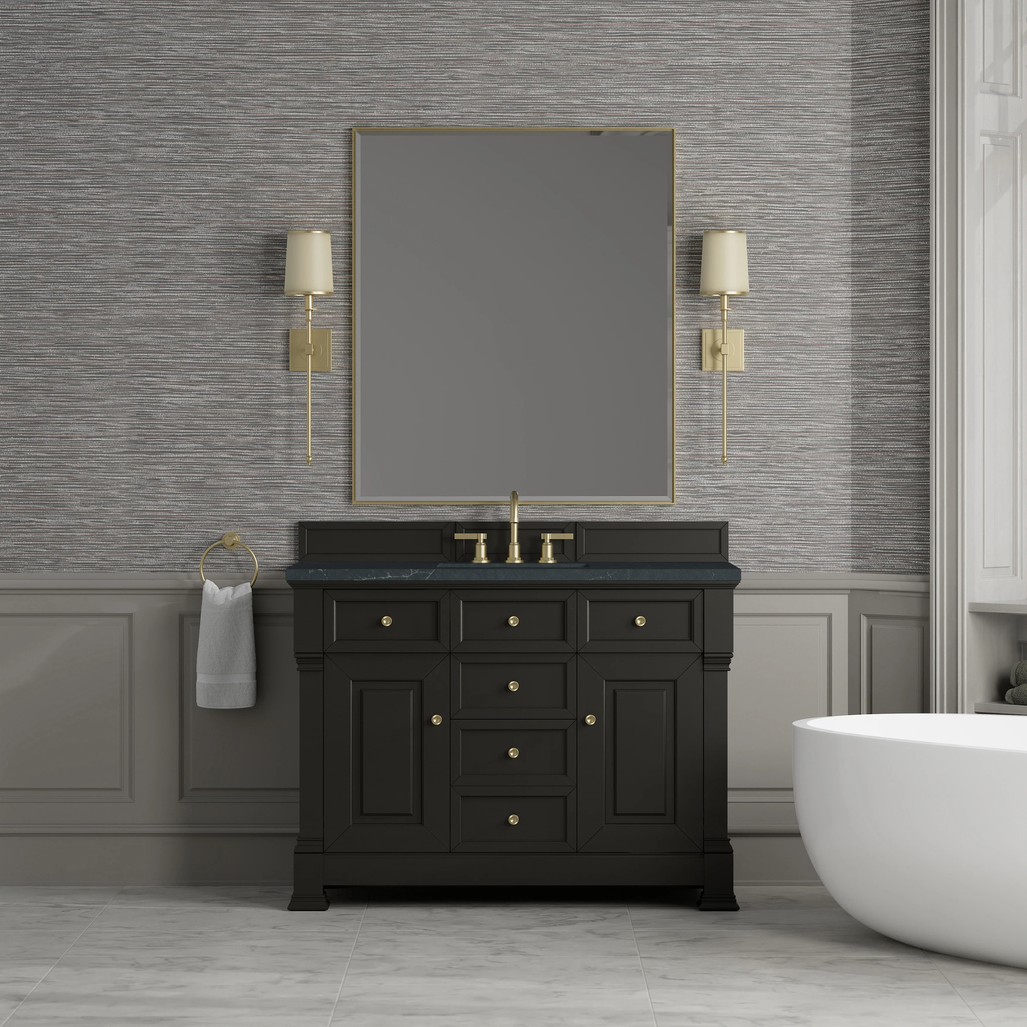 Brookfield 48" Single Vanity, Black Onyx w/3 CM Charcoal Soapstone Silestone Top