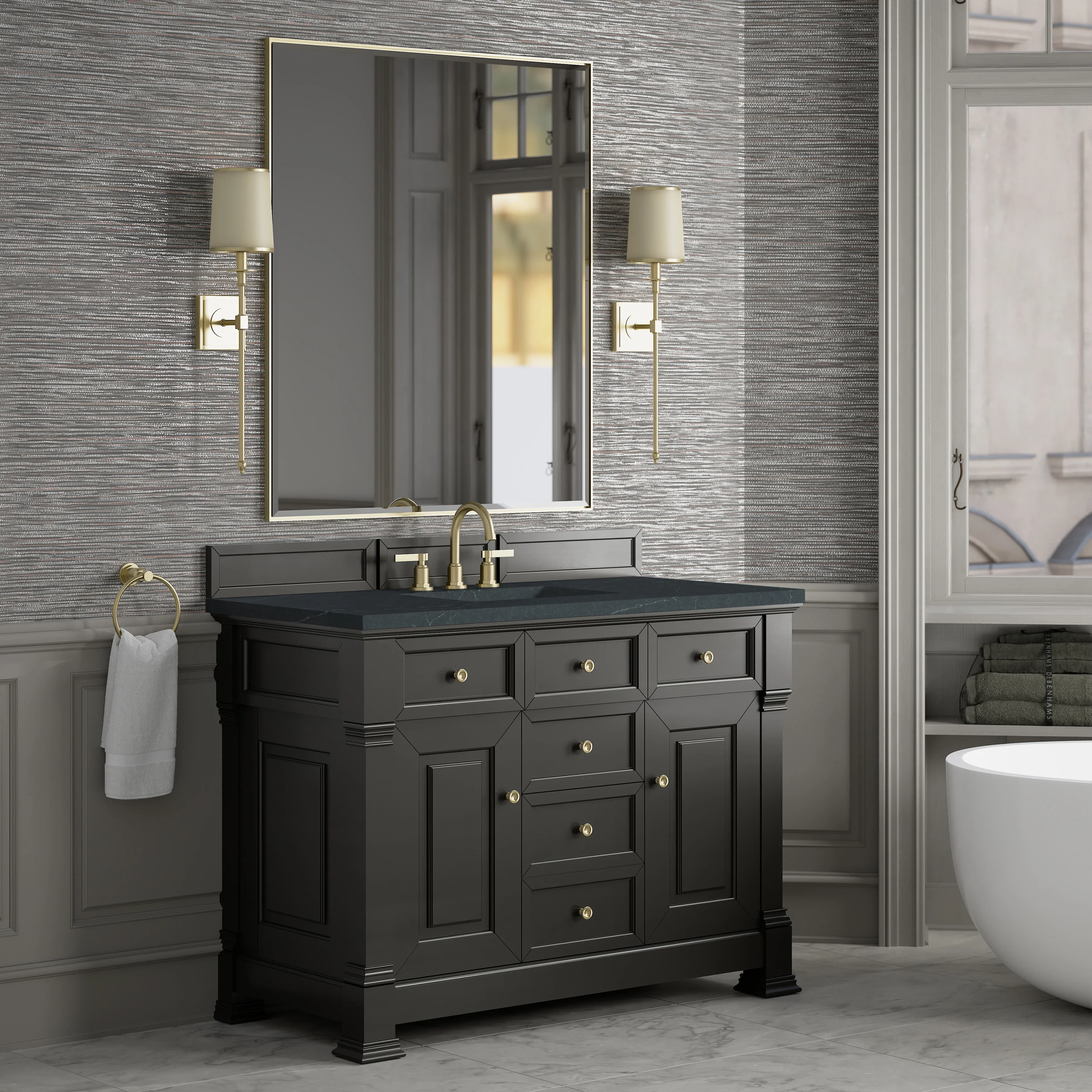Brookfield 48" Single Vanity, Black Onyx w/3 CM Charcoal Soapstone Silestone Top