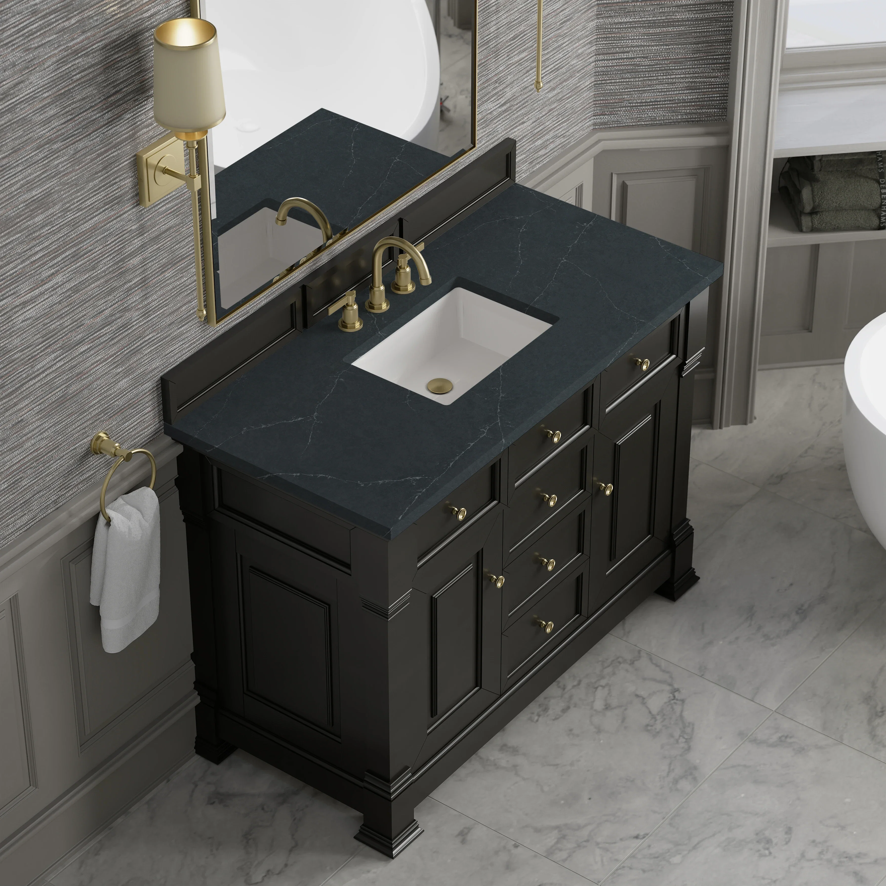 Brookfield 48" Single Vanity, Black Onyx w/3 CM Charcoal Soapstone Silestone Top