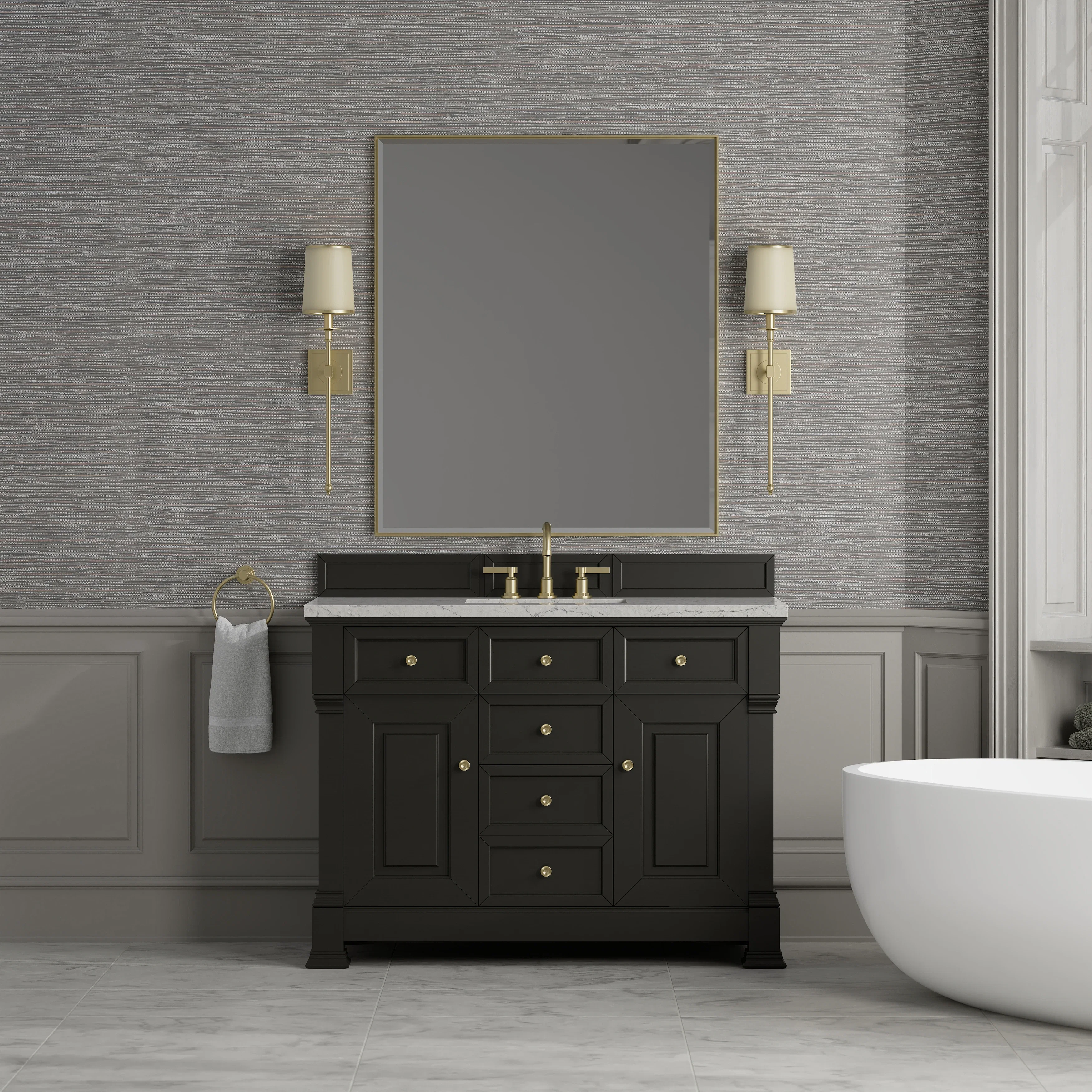 Brookfield 48" Single Vanity, Black Onyx w/ 3 CM Eternal Jasmine Pearl Silestone Top