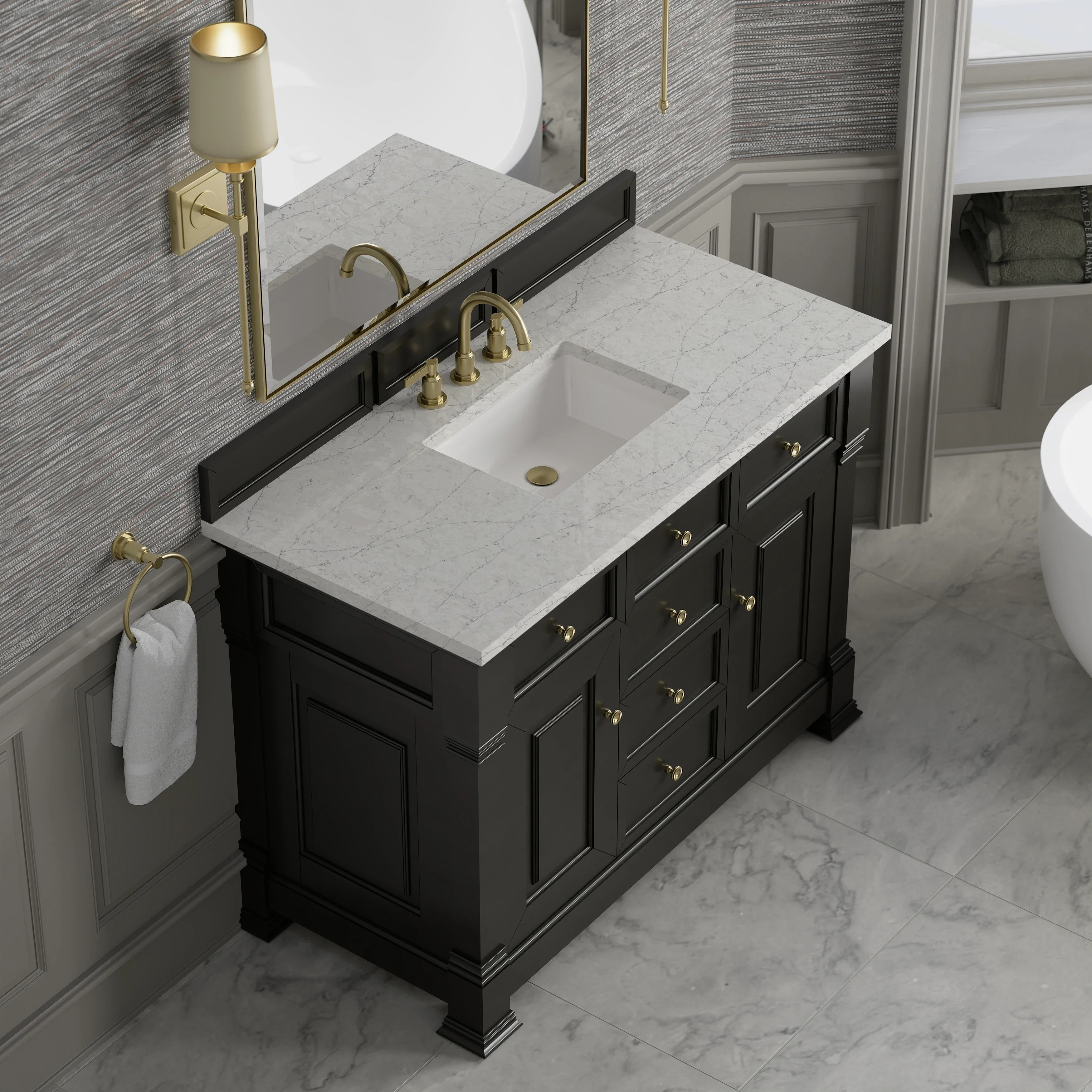 Brookfield 48" Single Vanity, Black Onyx w/ 3 CM Eternal Jasmine Pearl Silestone Top