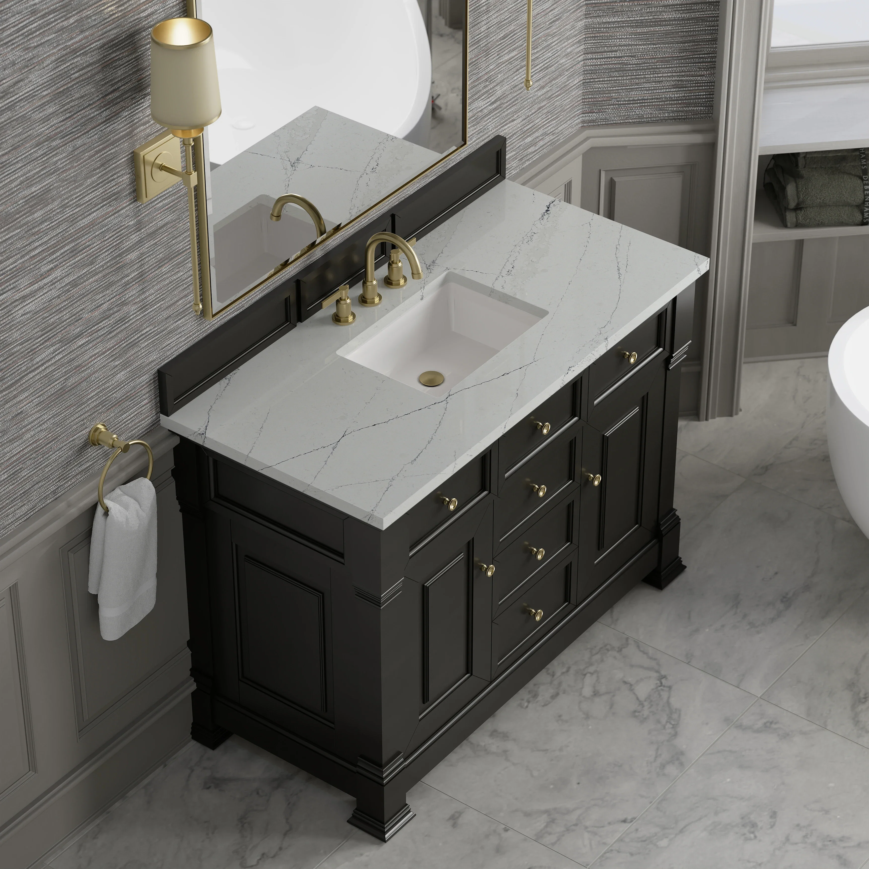 Brookfield 48" Single Vanity, Black Onyx w/ 3 CM Ethereal Noctis Silestone Top
