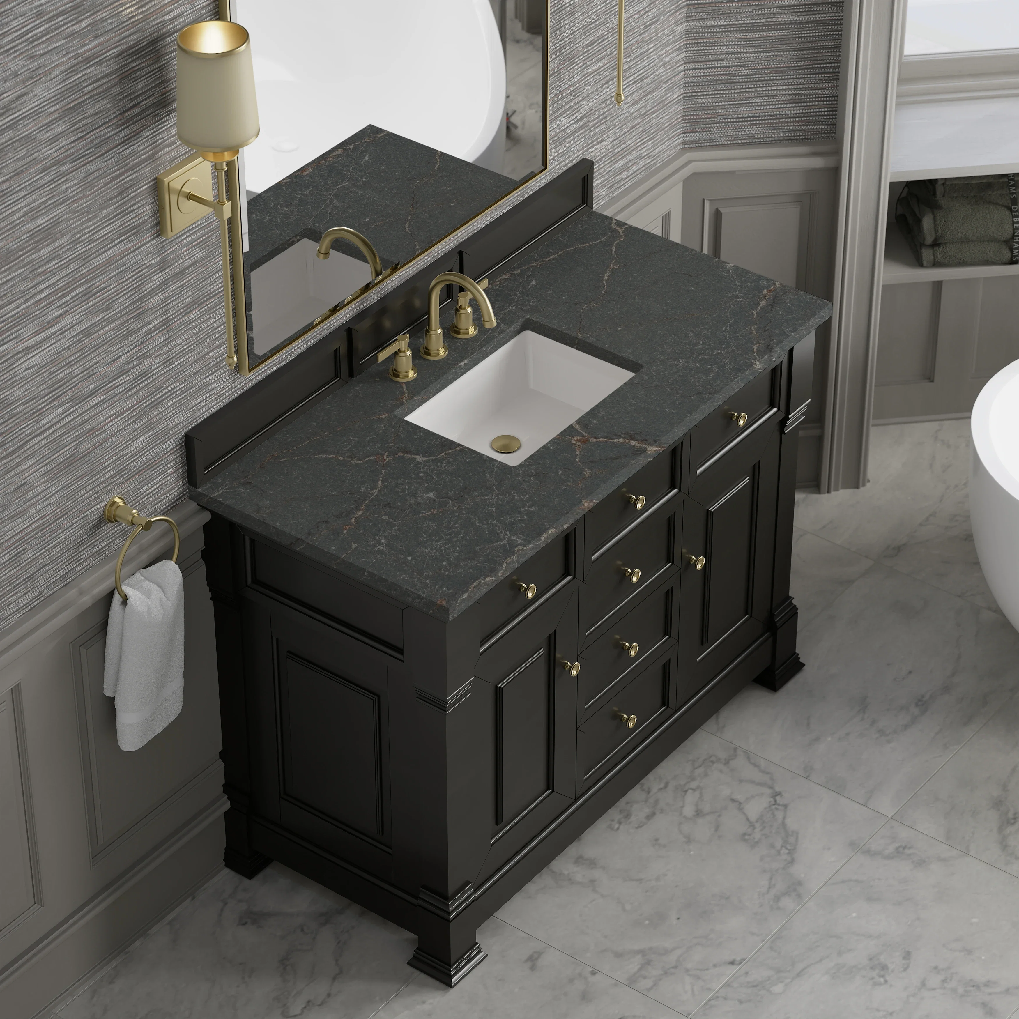 Brookfield 48" Single Vanity, Black Onyx w/ 3 CM Parisien Bleu Silestone Top