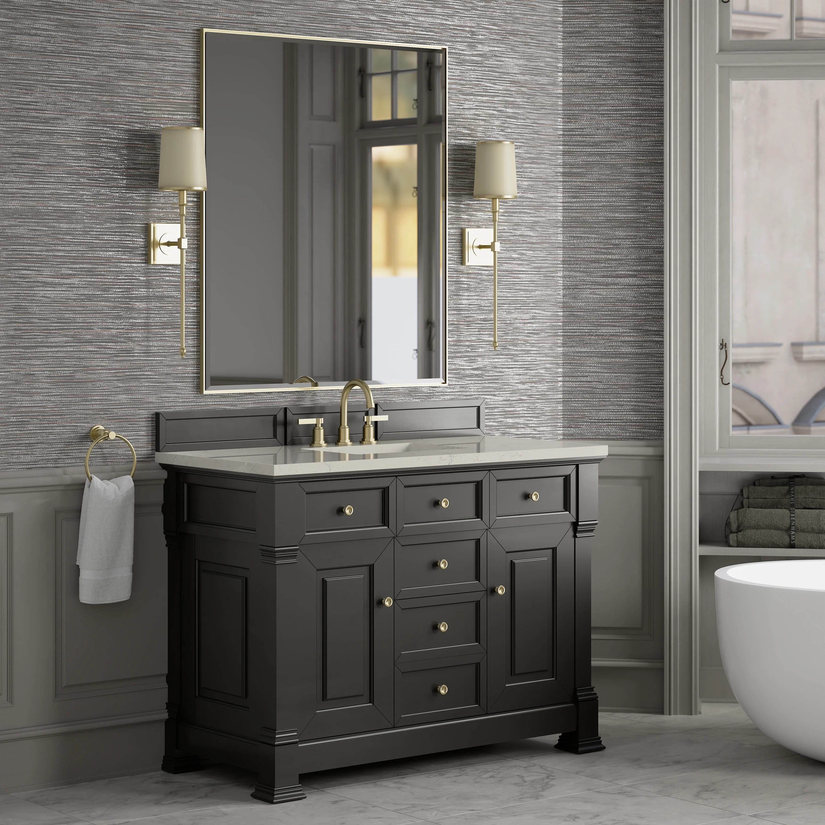 Brookfield 48" Single Vanity, Black Onyx, w/ 3 CM Siberian Silestone Top