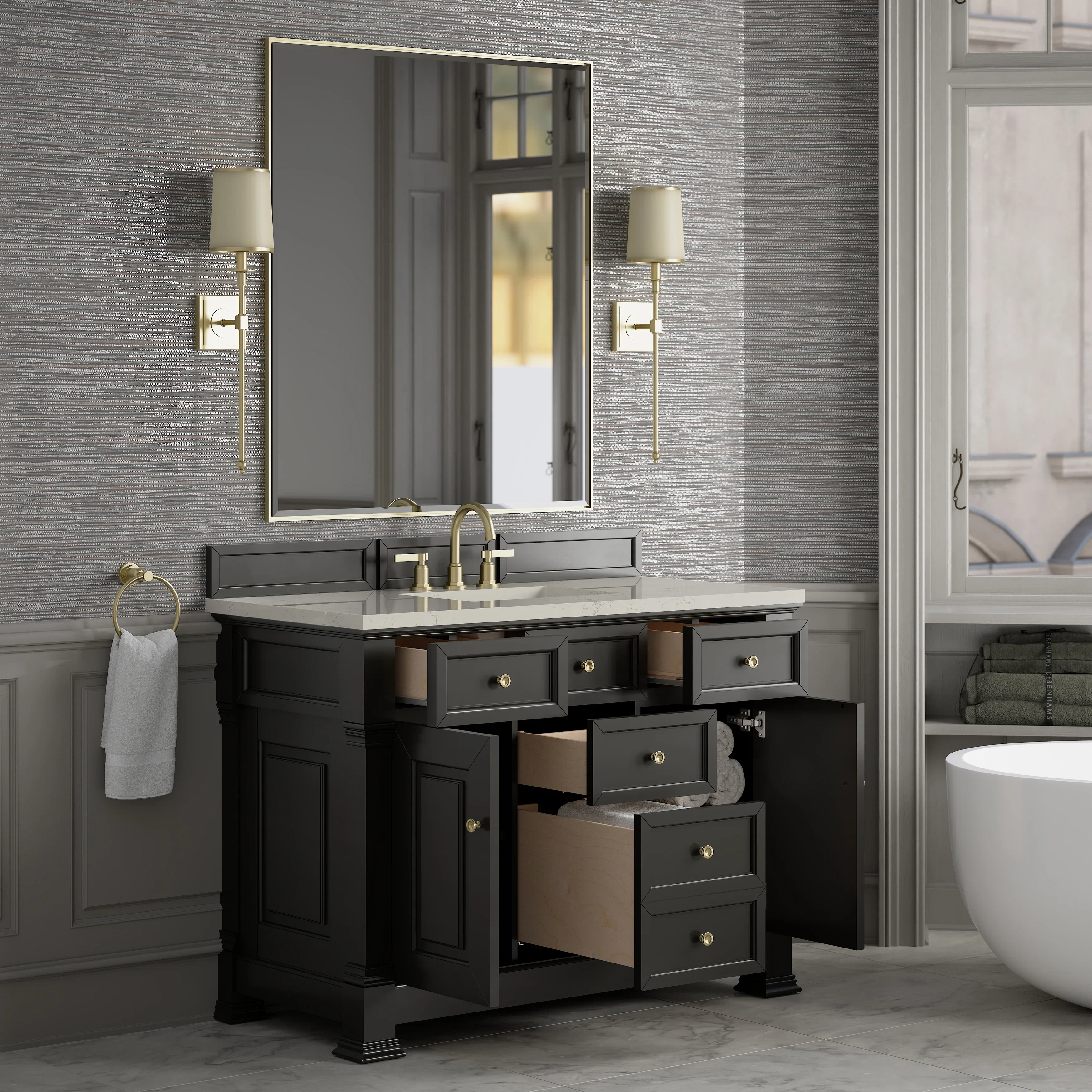 Brookfield 48" Single Vanity, Black Onyx, w/ 3 CM Siberian Silestone Top