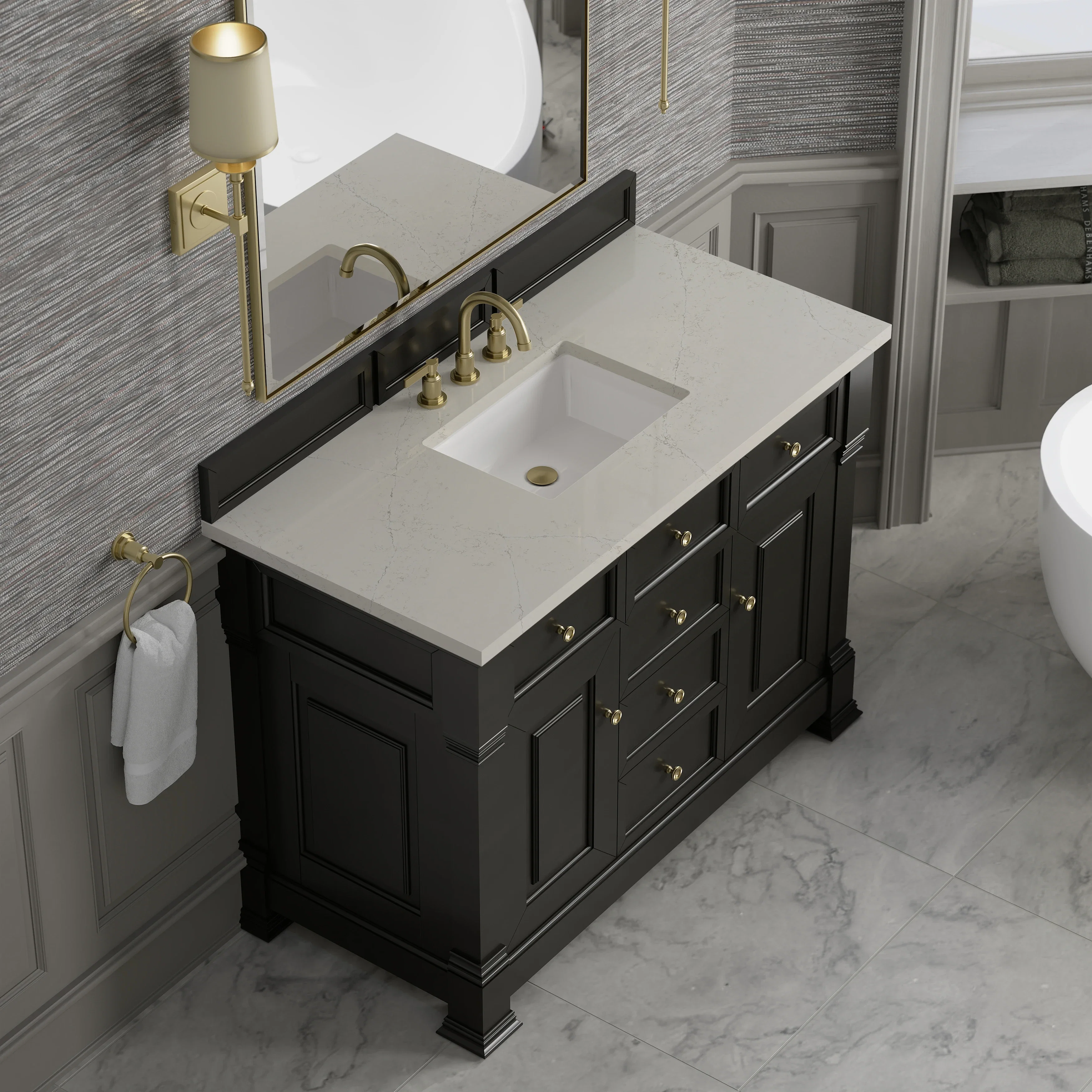 Brookfield 48" Single Vanity, Black Onyx, w/ 3 CM Siberian Silestone Top