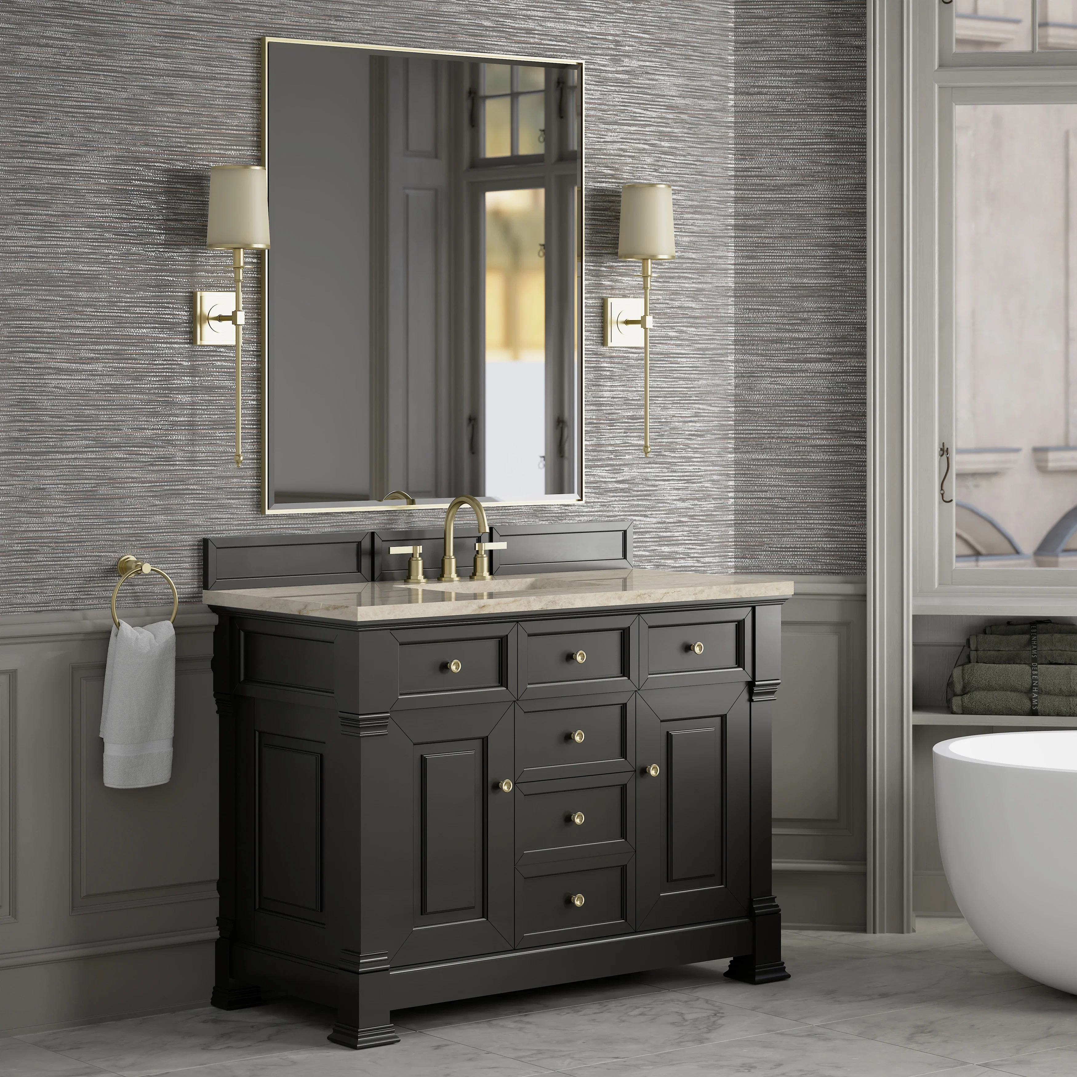 Brookfield 48" Single Vanity, Black Onyx, w/ 3 CM Tajnar Eclos Top