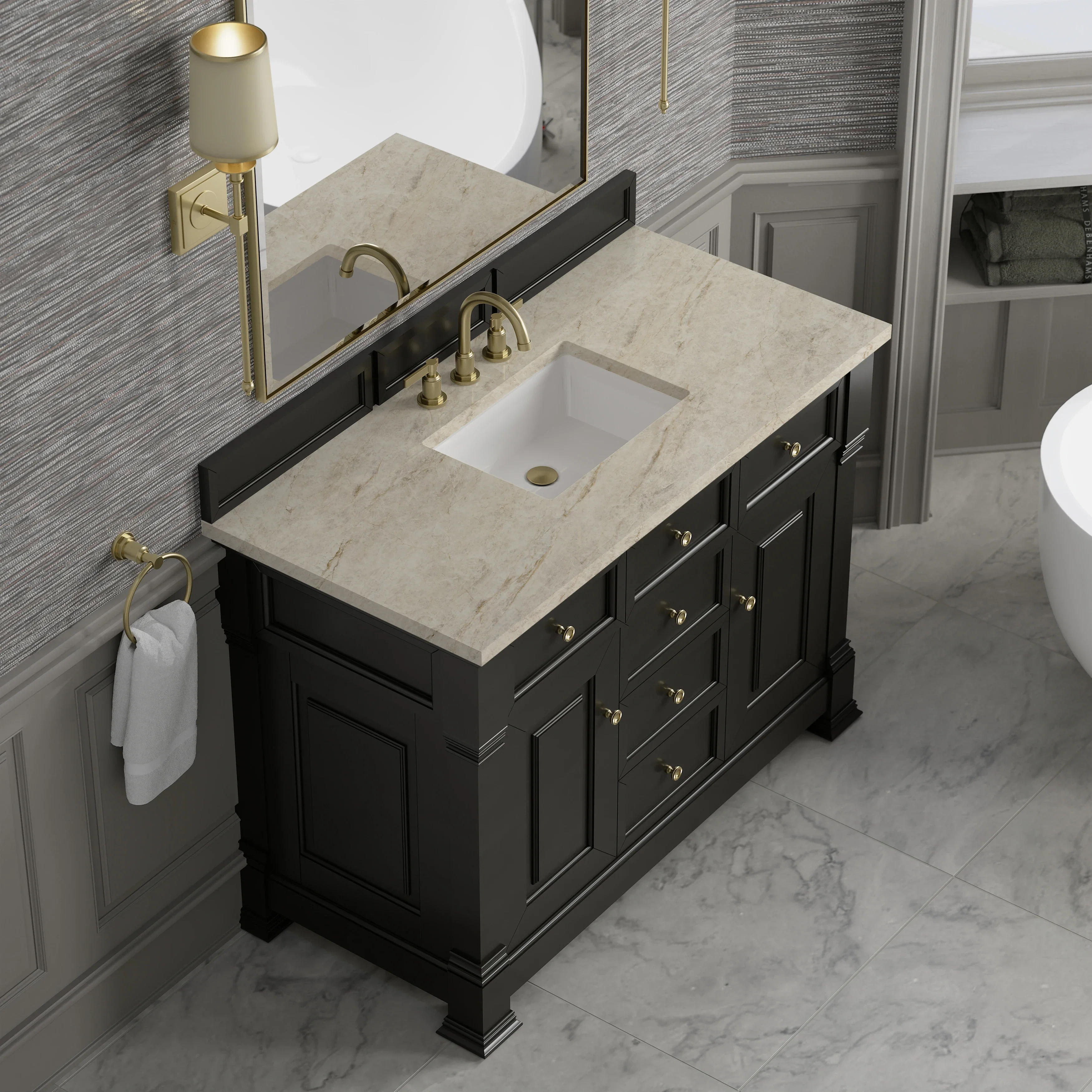 Brookfield 48" Single Vanity, Black Onyx, w/ 3 CM Tajnar Eclos Top