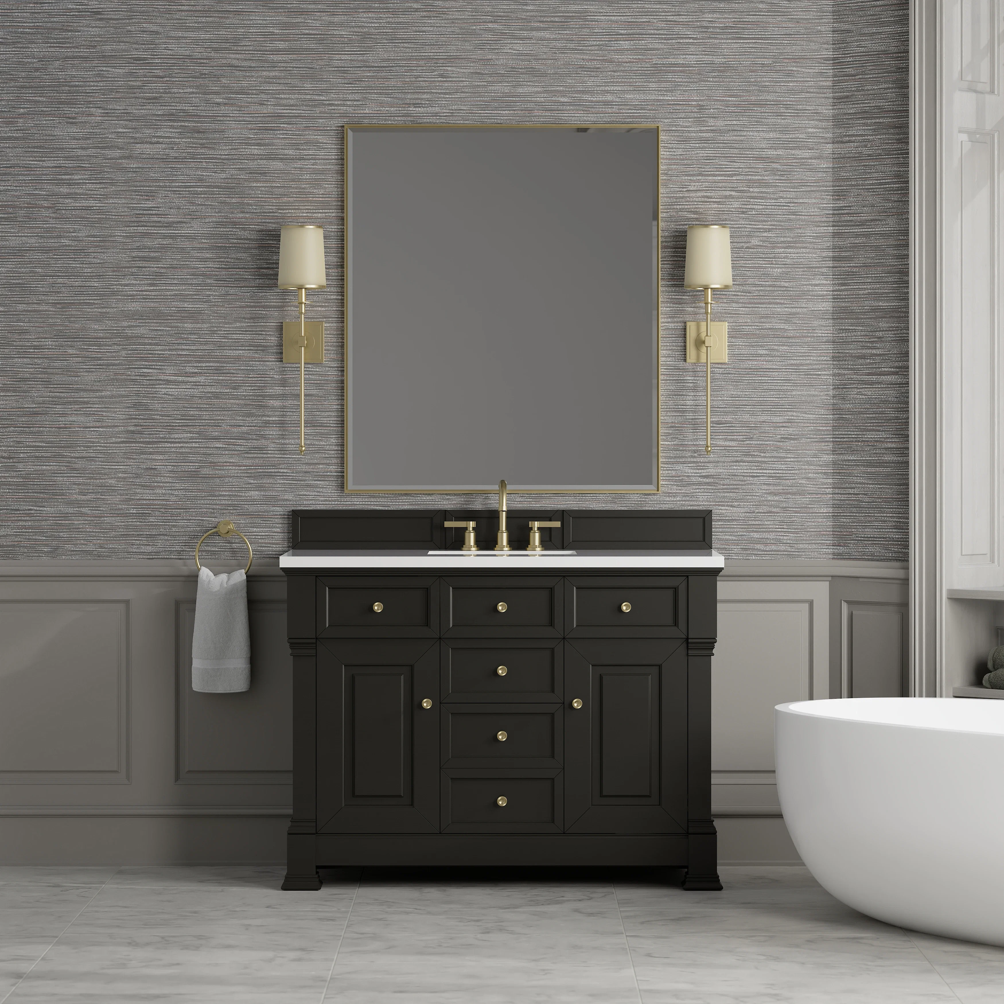 Brookfield 48" Single Vanity, Black Onyx,  w/ 3 CM White Zeus Silestone Top