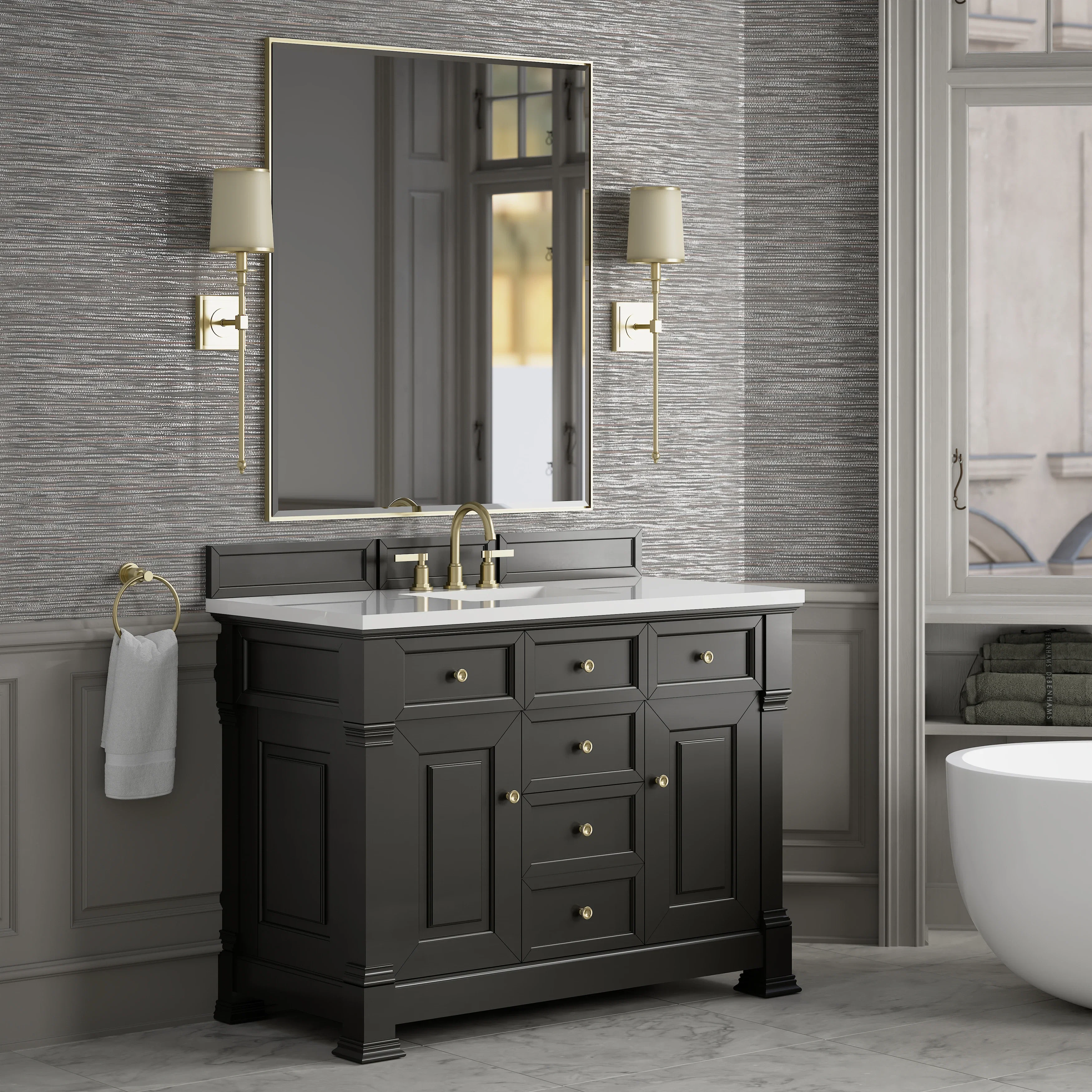 Brookfield 48" Single Vanity, Black Onyx,  w/ 3 CM White Zeus Silestone Top