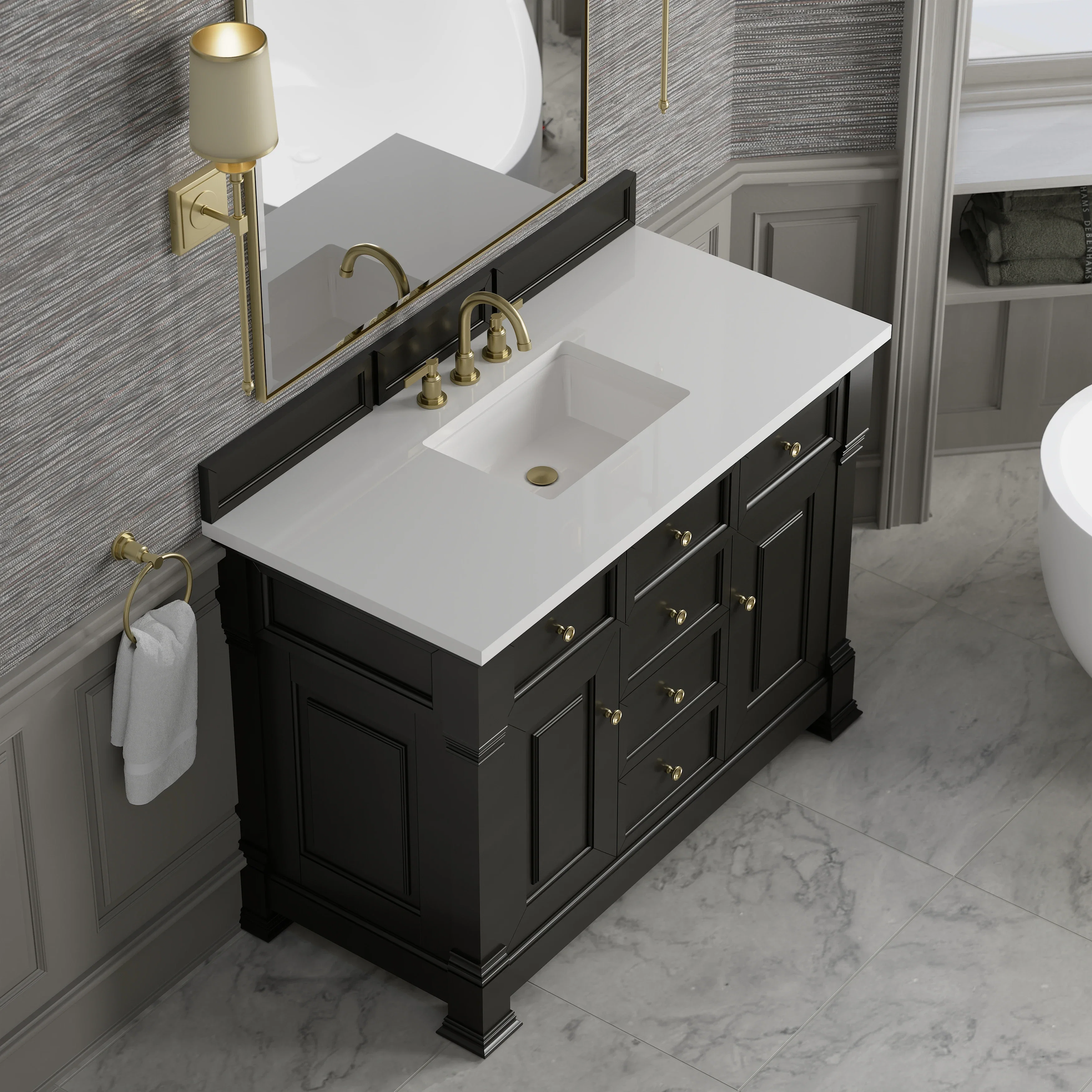 Brookfield 48" Single Vanity, Black Onyx,  w/ 3 CM White Zeus Silestone Top