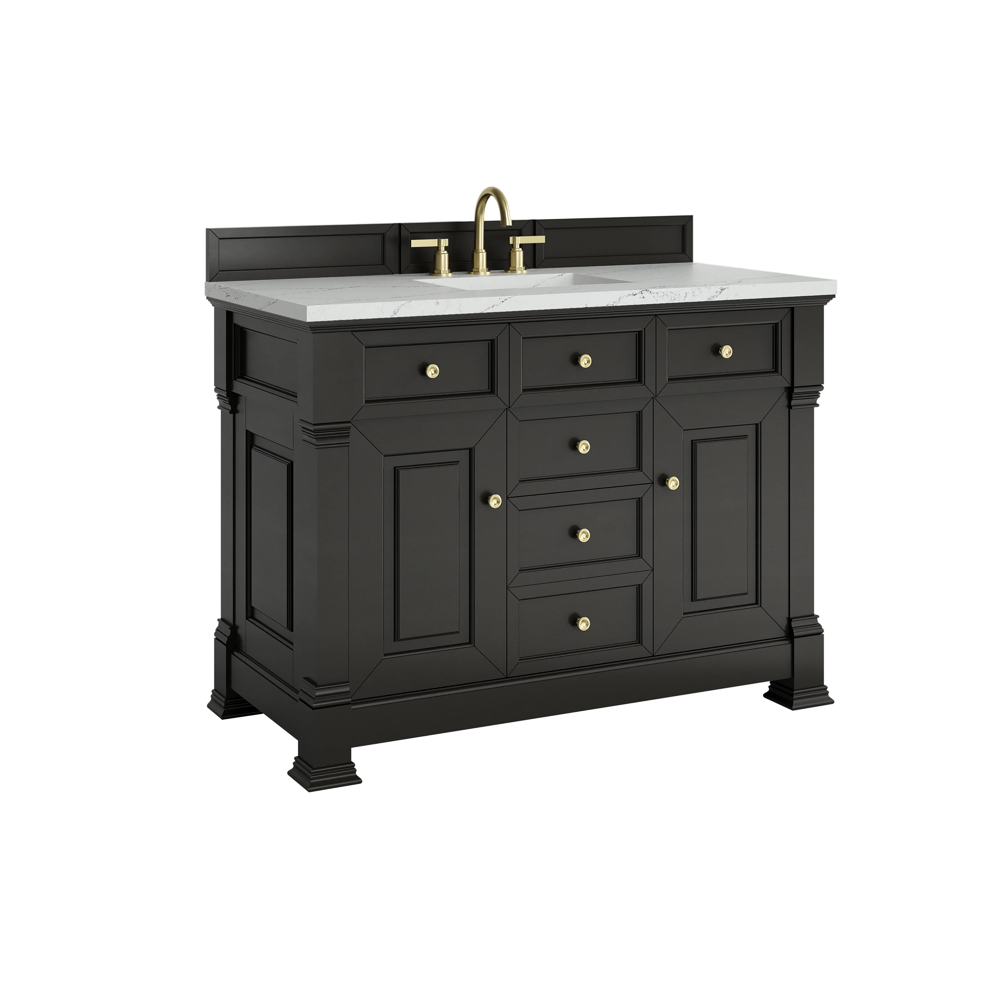 Brookfield 48" Single Vanity, Black Onyx w/ 3 CM Ethereal Noctis Silestone Top w/ FreePower Wireless Charger