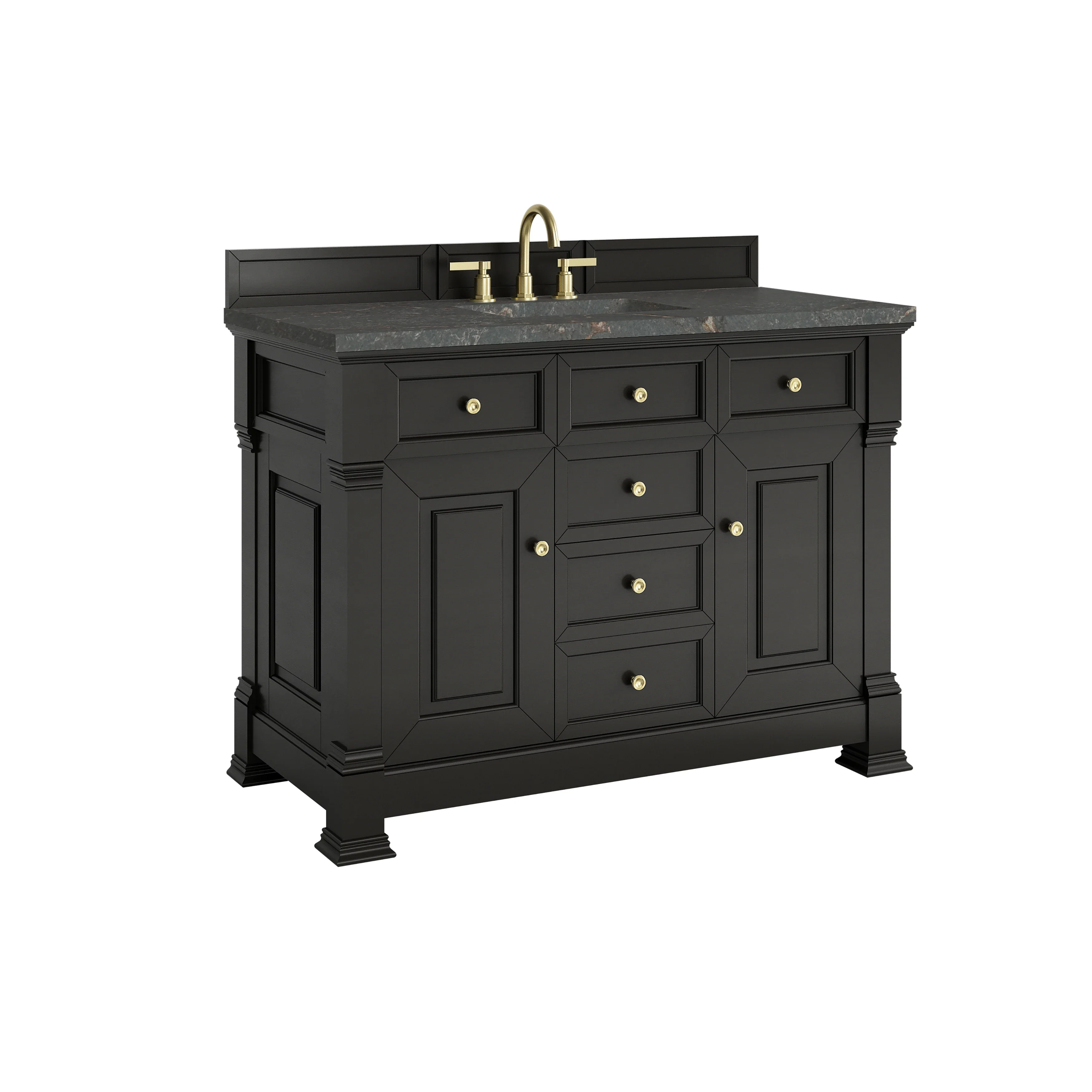 Brookfield 48" Single Vanity, Black Onyx w/ 3 CM Parisien Bleu Silestone Top w/ FreePower Wireless Charger