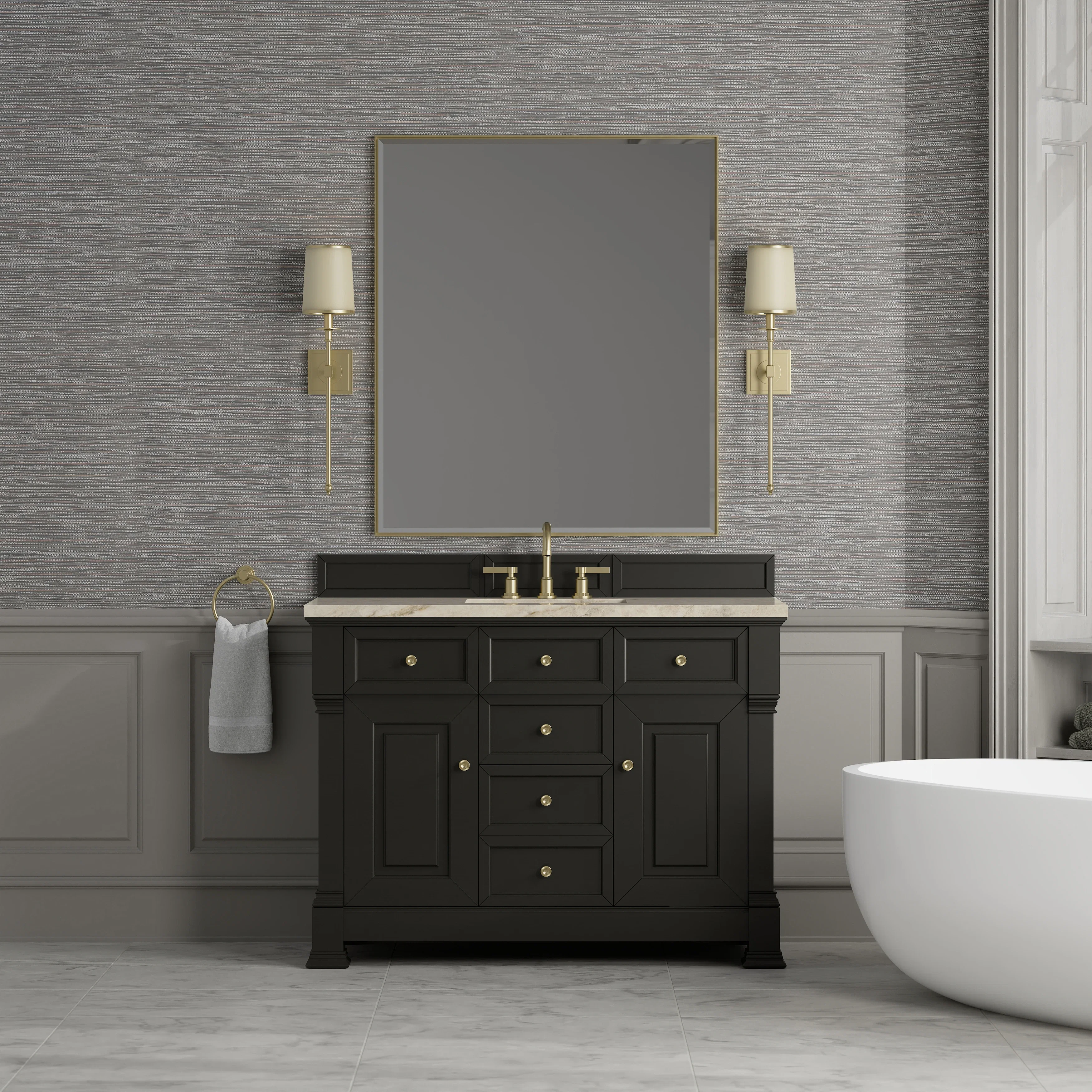 Brookfield 48" Single Vanity, Black Onyx, w/ 3 CM Tajnar Eclos Top w/FreePower Wireless Charger