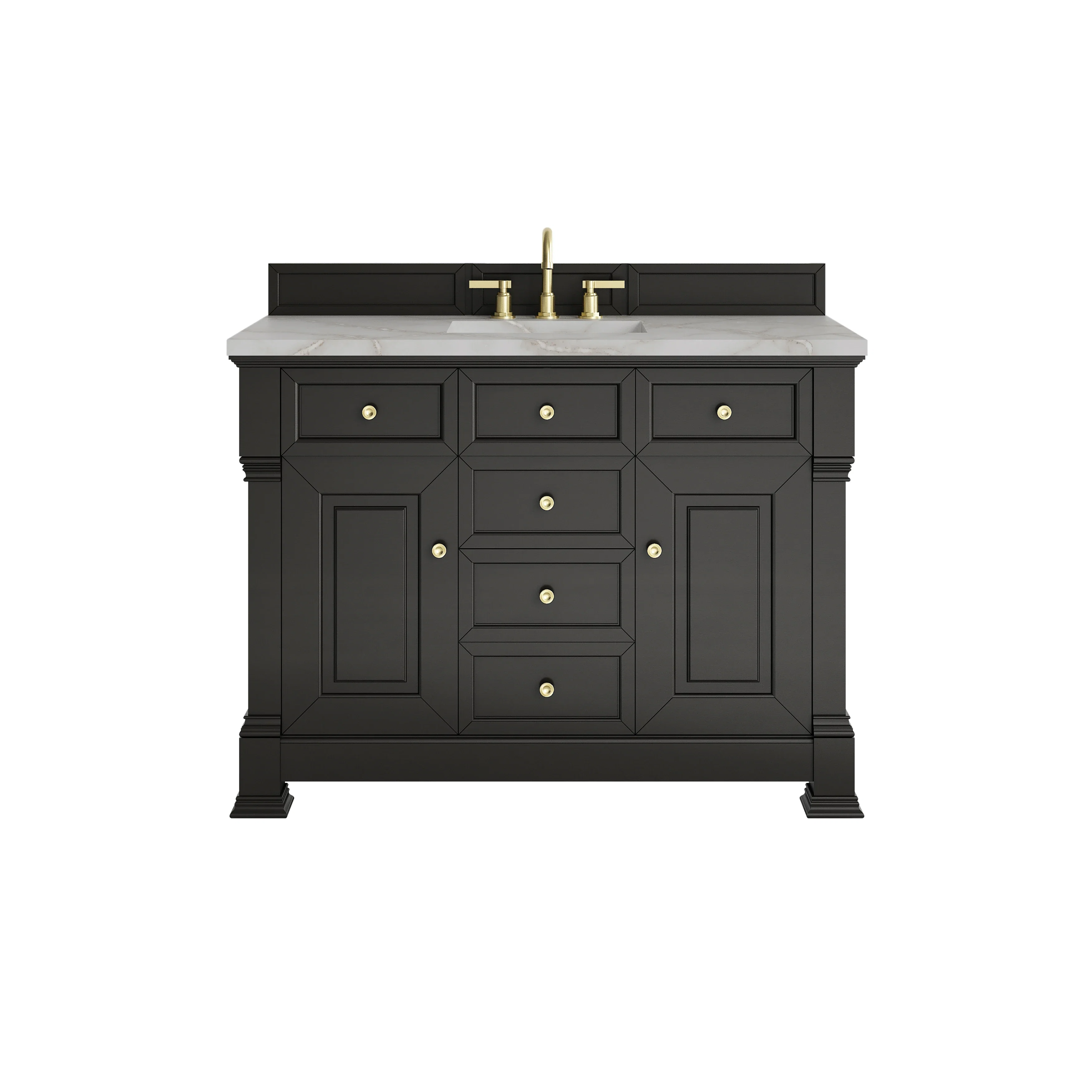 Brookfield 48" Single Vanity, Black Onyx w/ 3 CM Victorian Silver Silestone Top w/ FreePower Wireless Charger