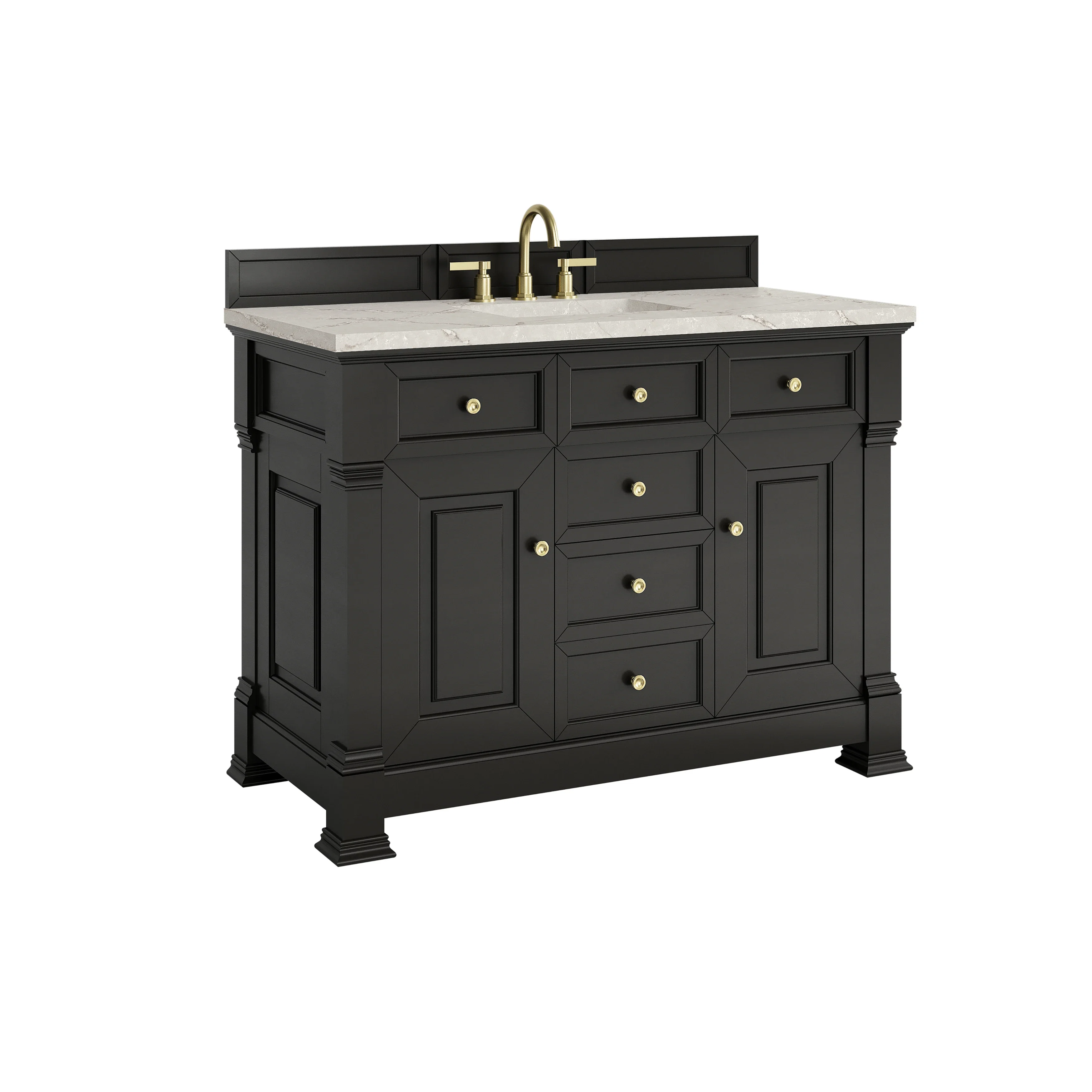 Brookfield 48" Single Vanity, Black Onyx w/ 3 CM Victorian Silver Silestone Top w/ FreePower Wireless Charger