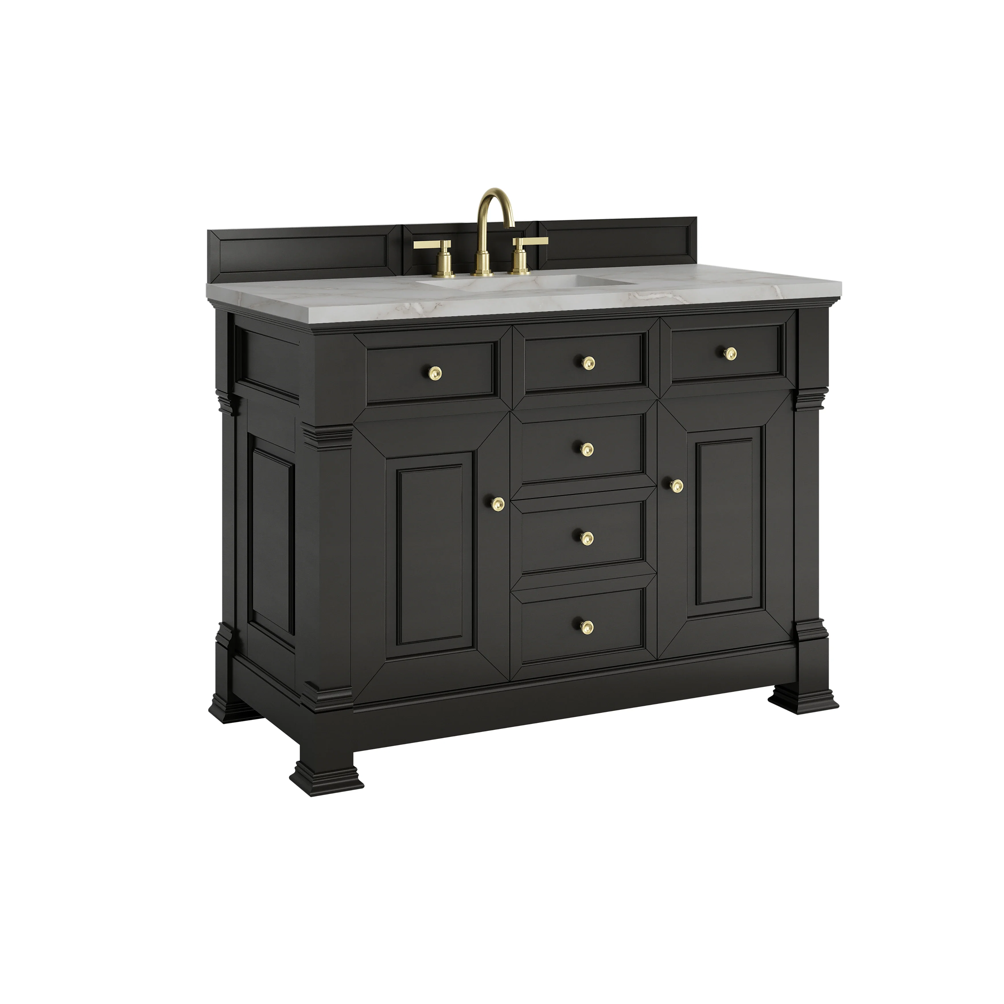 Brookfield 48" Single Vanity, Black Onyx w/ 3 CM Victorian Silver Silestone Top w/ FreePower Wireless Charger