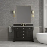 Brookfield 48" Single Vanity, Black Onyx w/ 3 CM Victorian Silver Silestone Top w/ FreePower Wireless Charger