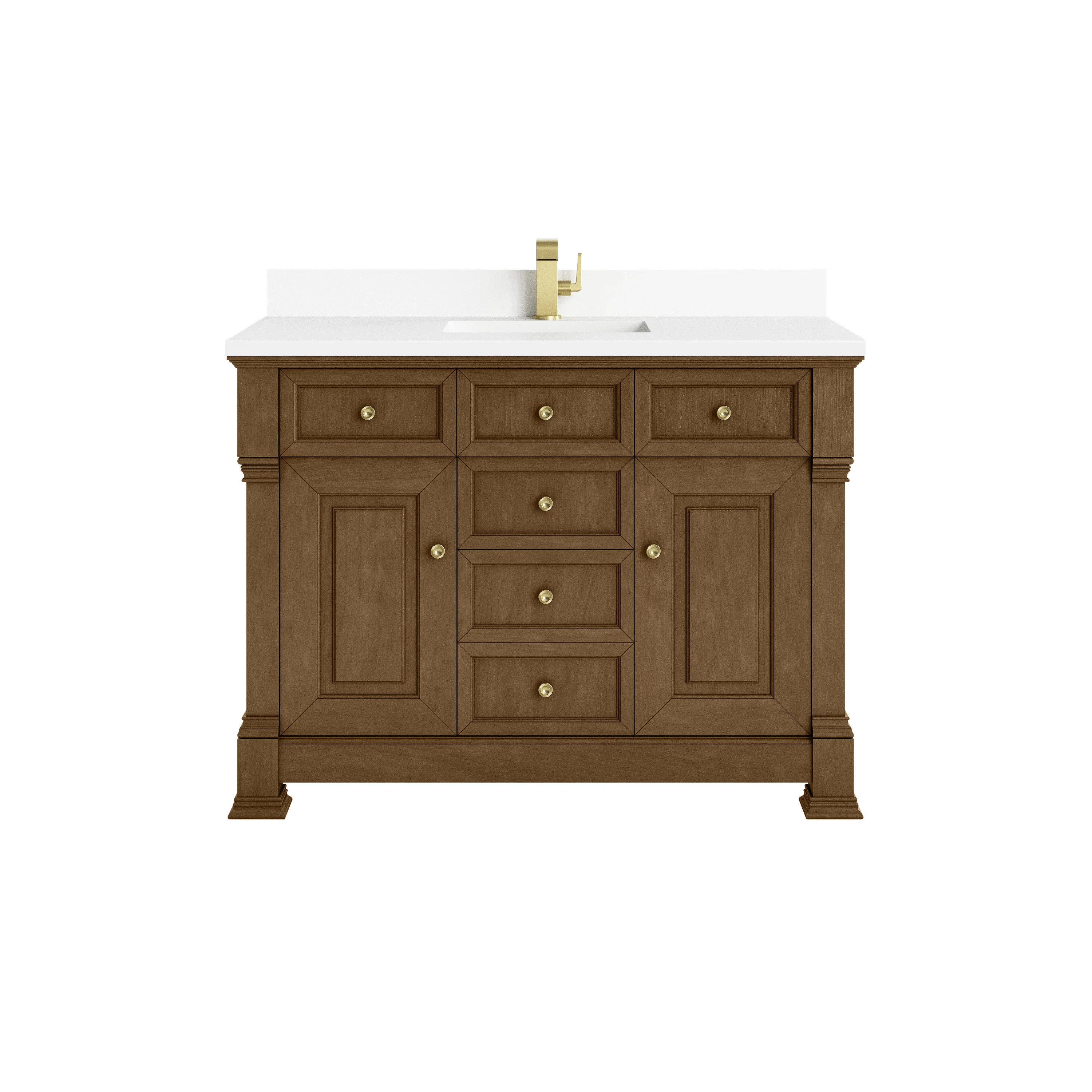Brookfield 48" Single Vanity, Honey Oak w/ Single Hole 3 CM White Zeus Silestone Top & Backsplash