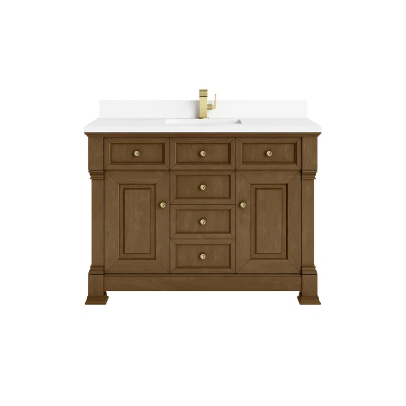 Brookfield 48" Single Vanity, Honey Oak w/ Single Hole 3 CM White Zeus Silestone Top & Backsplash