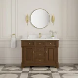 Brookfield 48" Single Vanity, Honey Oak w/ Single Hole 3 CM White Zeus Silestone Top & Backsplash