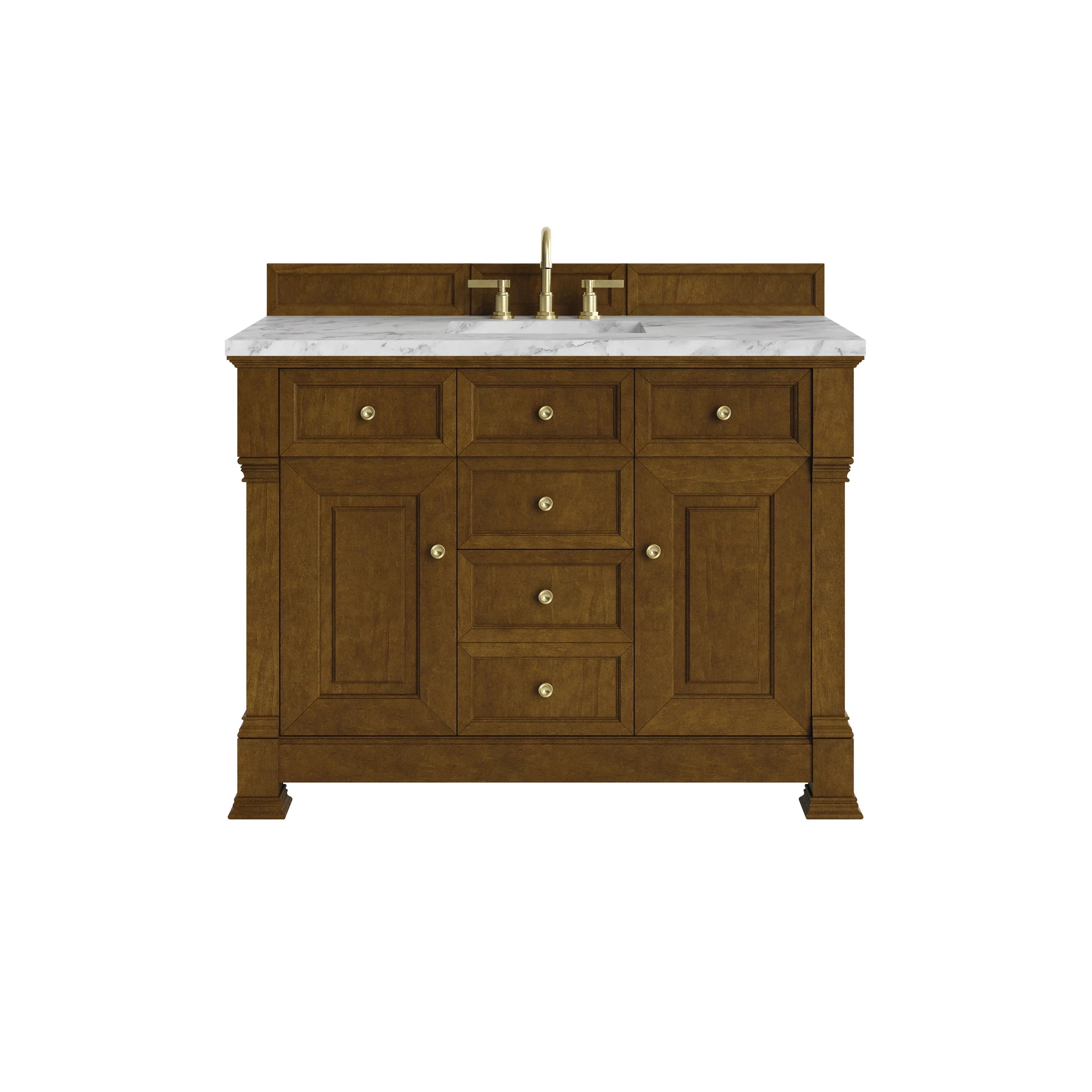 Brookfield 48" Single Vanity, Honey Oak w/3 CM Carrara White Marble Top