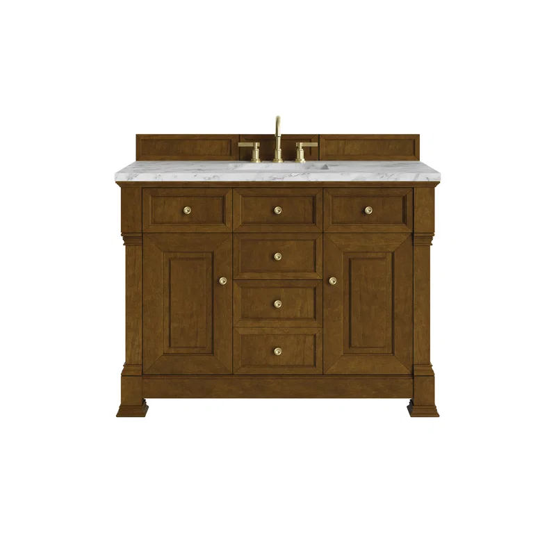 Brookfield 48" Single Vanity, Honey Oak w/3 CM Carrara White Marble Top