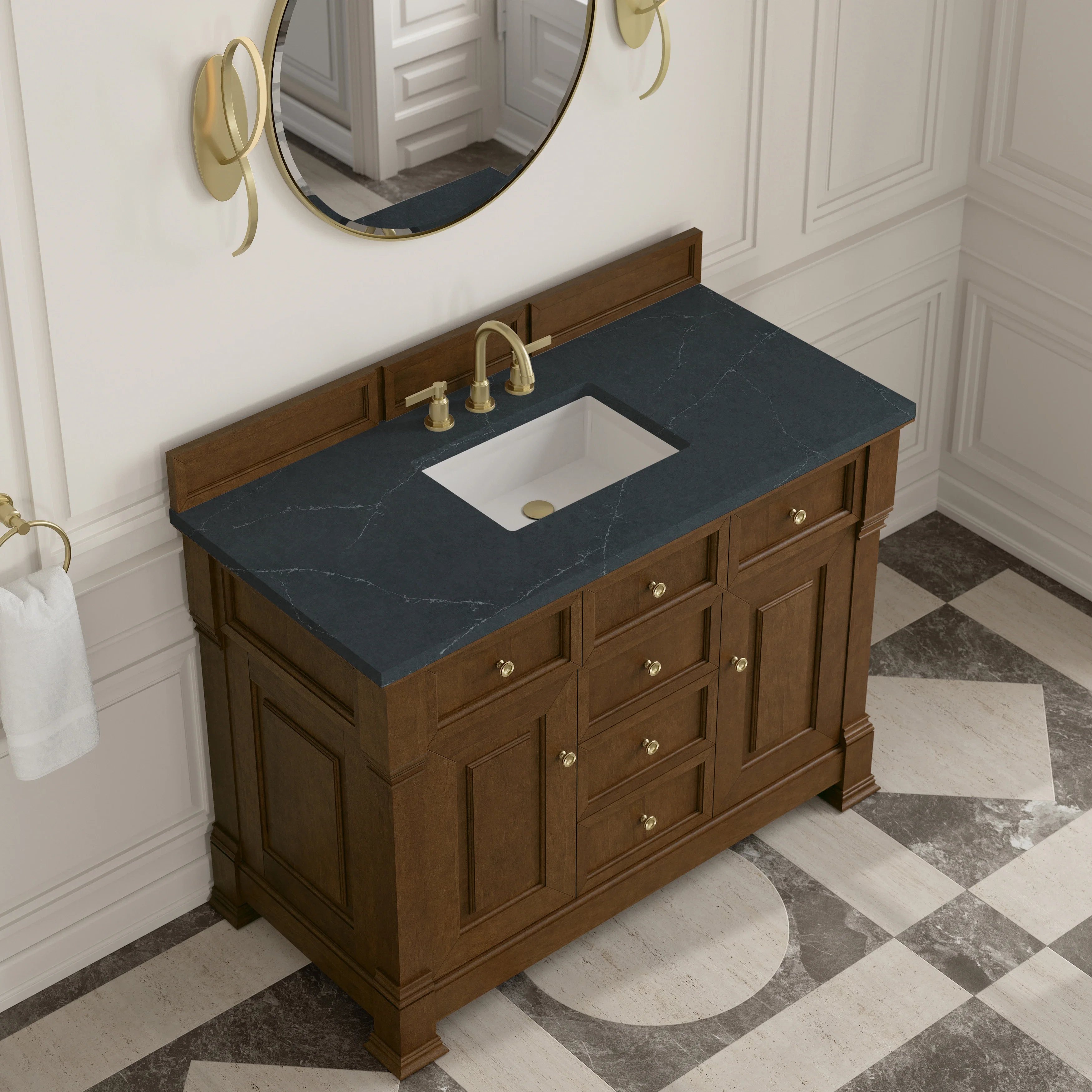 Brookfield 48" Single Vanity, Honey Oak w/ 3 CM Charcoal Soapstone Silestone Top