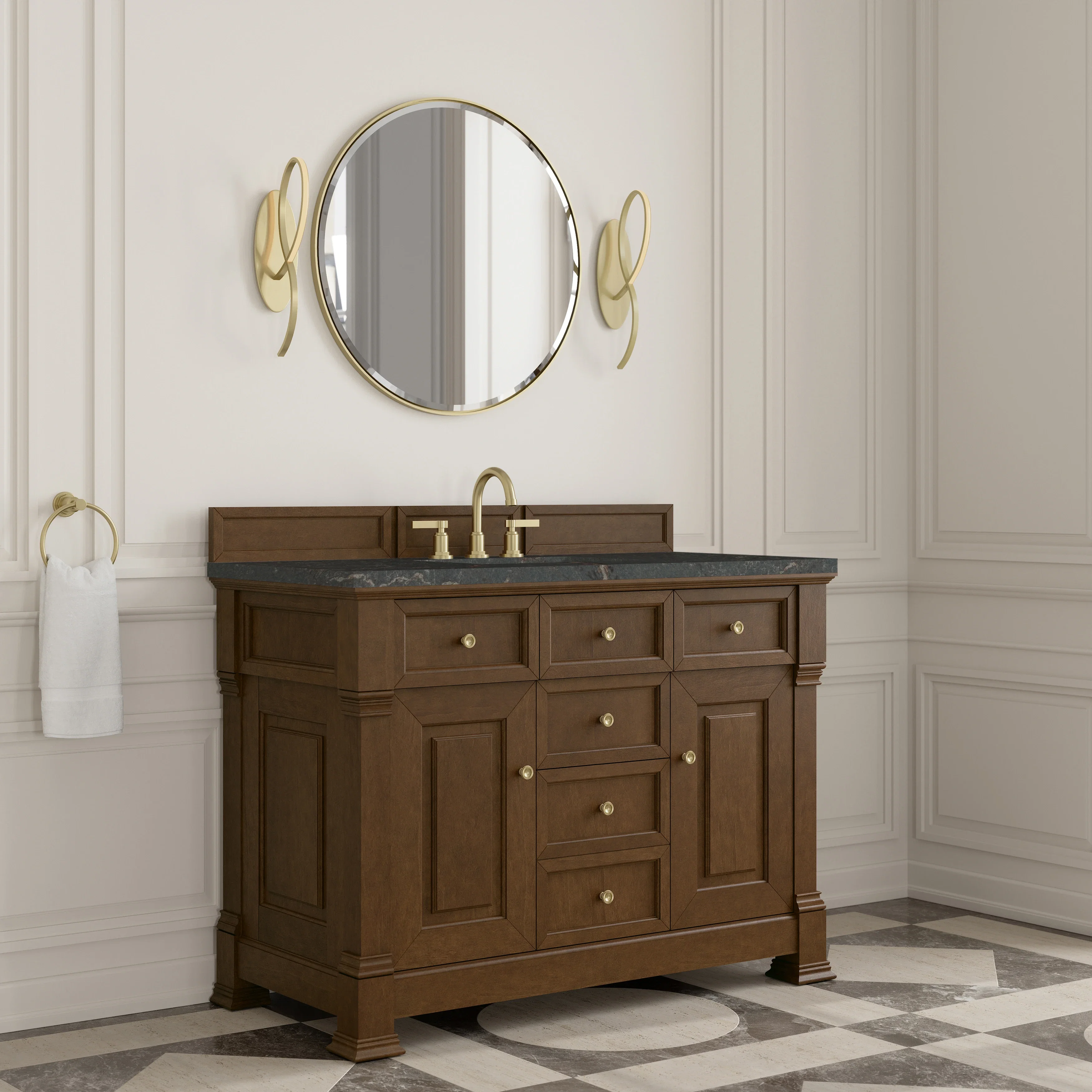 Brookfield 48" Single Vanity, Honey Oak w/ 3 CM Parisien Bleu Silestone Top