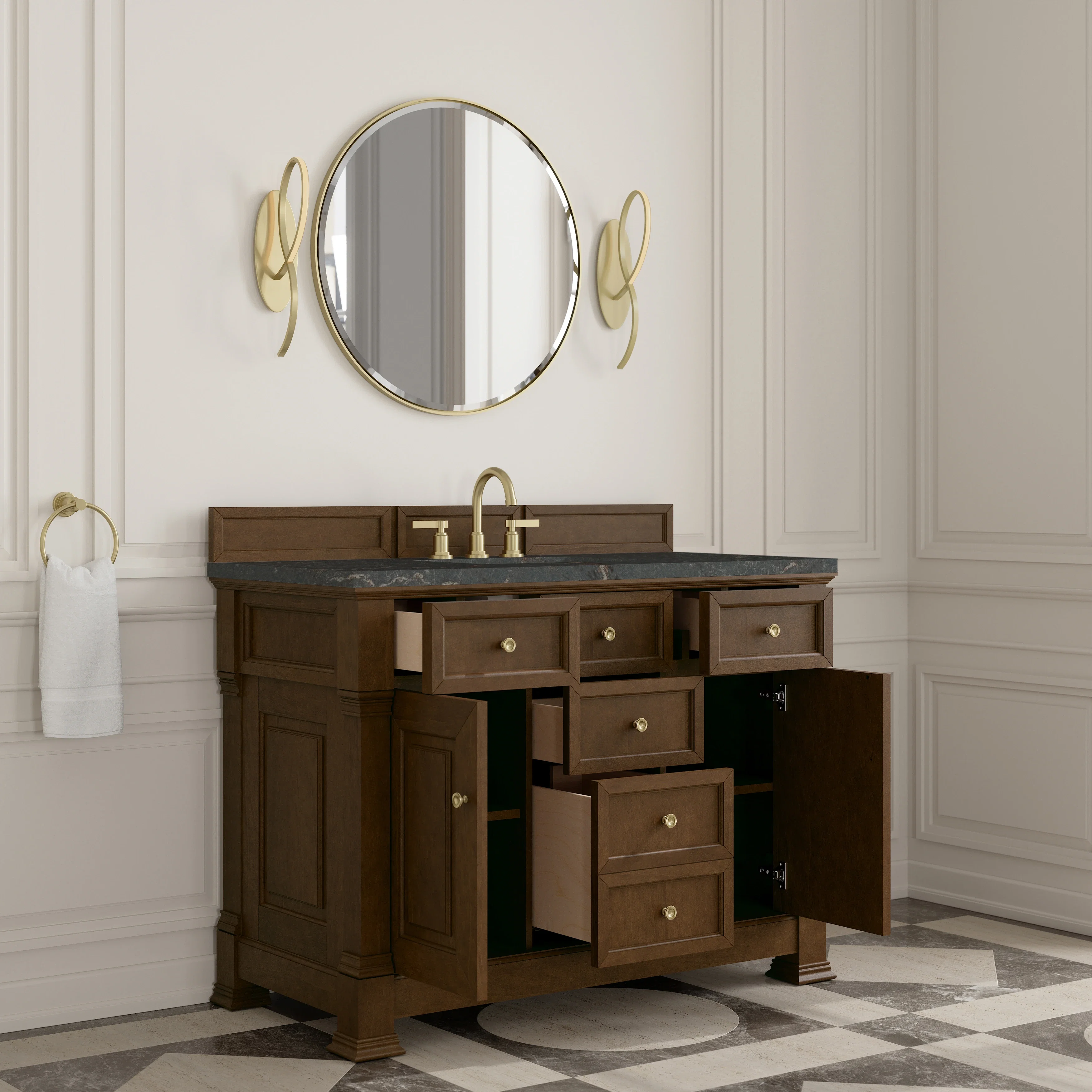 Brookfield 48" Single Vanity, Honey Oak w/ 3 CM Parisien Bleu Silestone Top