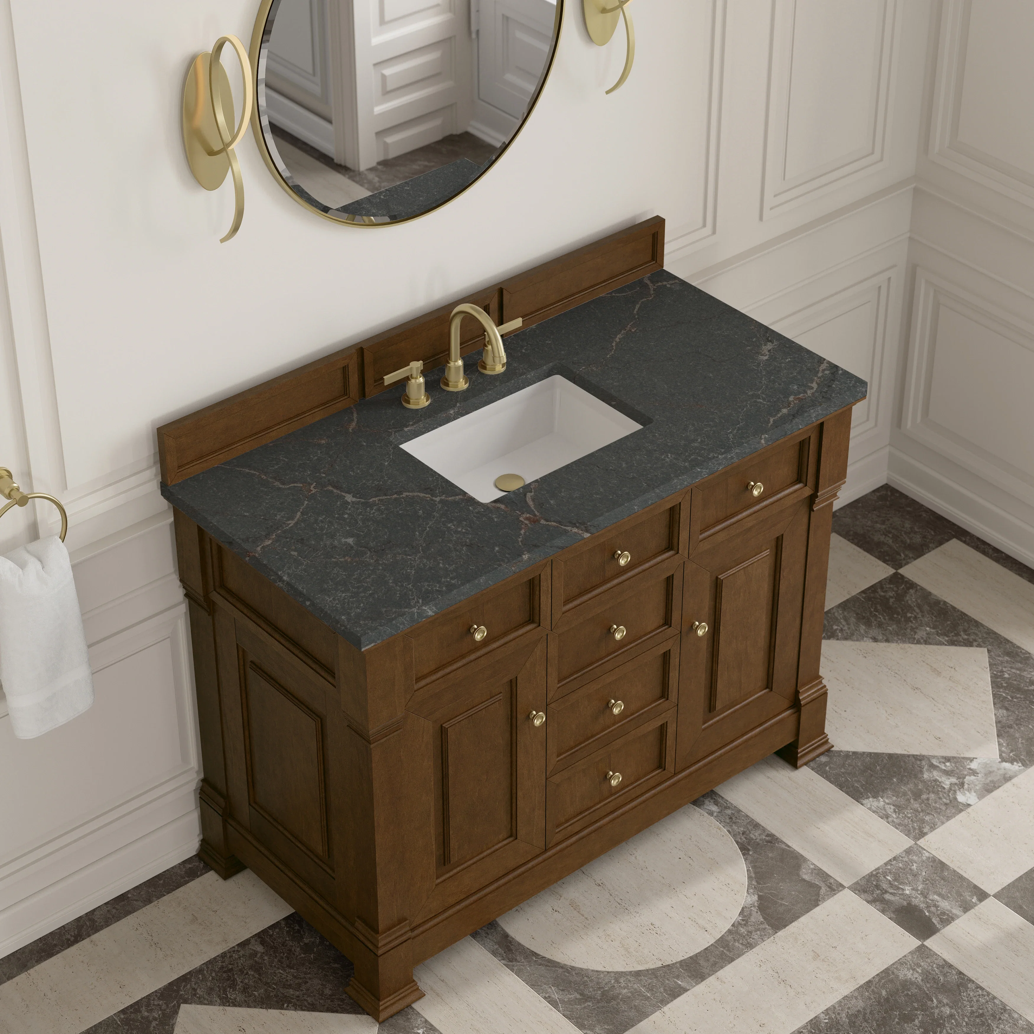 Brookfield 48" Single Vanity, Honey Oak w/ 3 CM Parisien Bleu Silestone Top