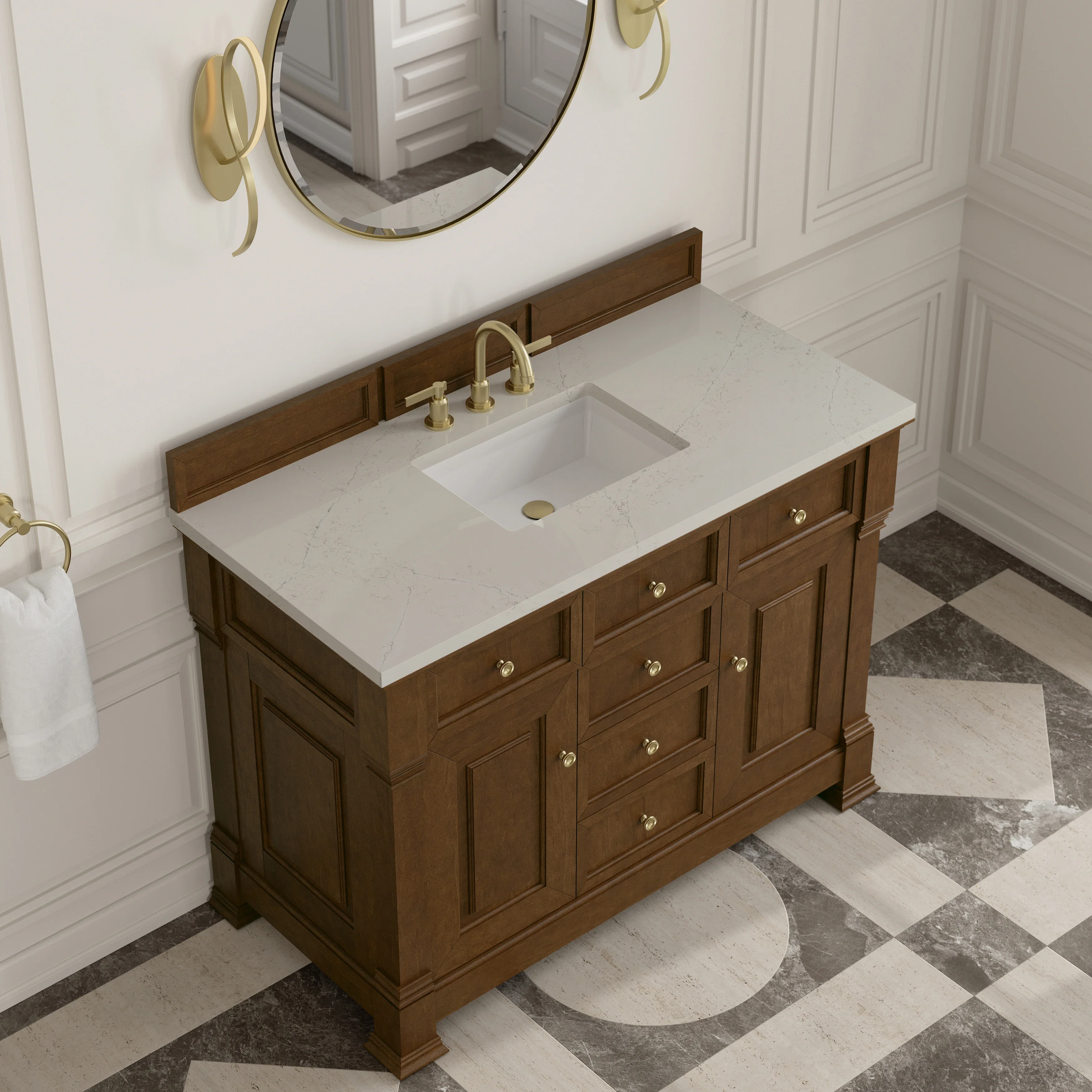 Brookfield 48" Single Vanity, Honey Oak, w/ 3 CM Siberian Silestone Top