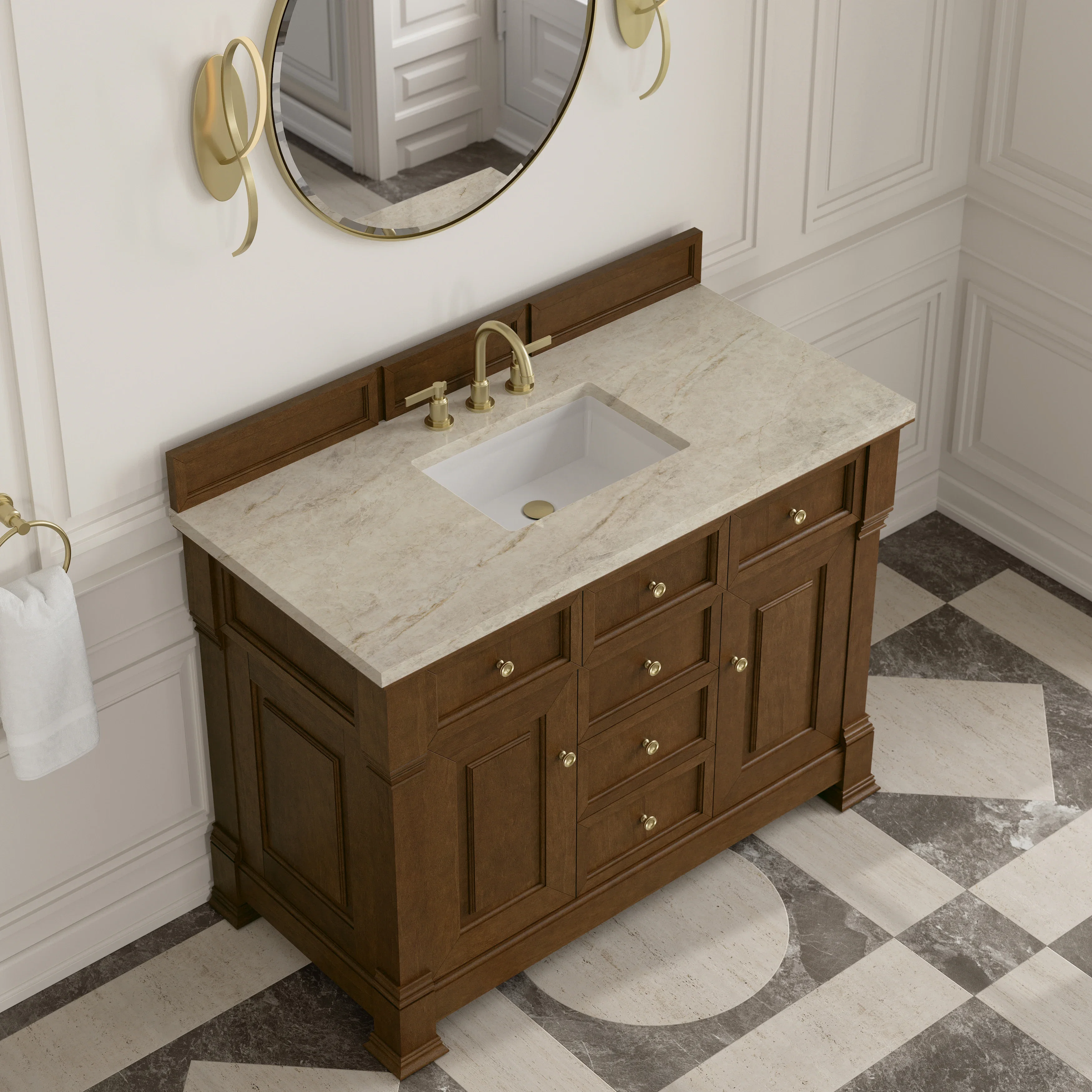 Brookfield 48" Single Vanity, Honey Oak, w/ 3 CM Tajnar Eclos Top