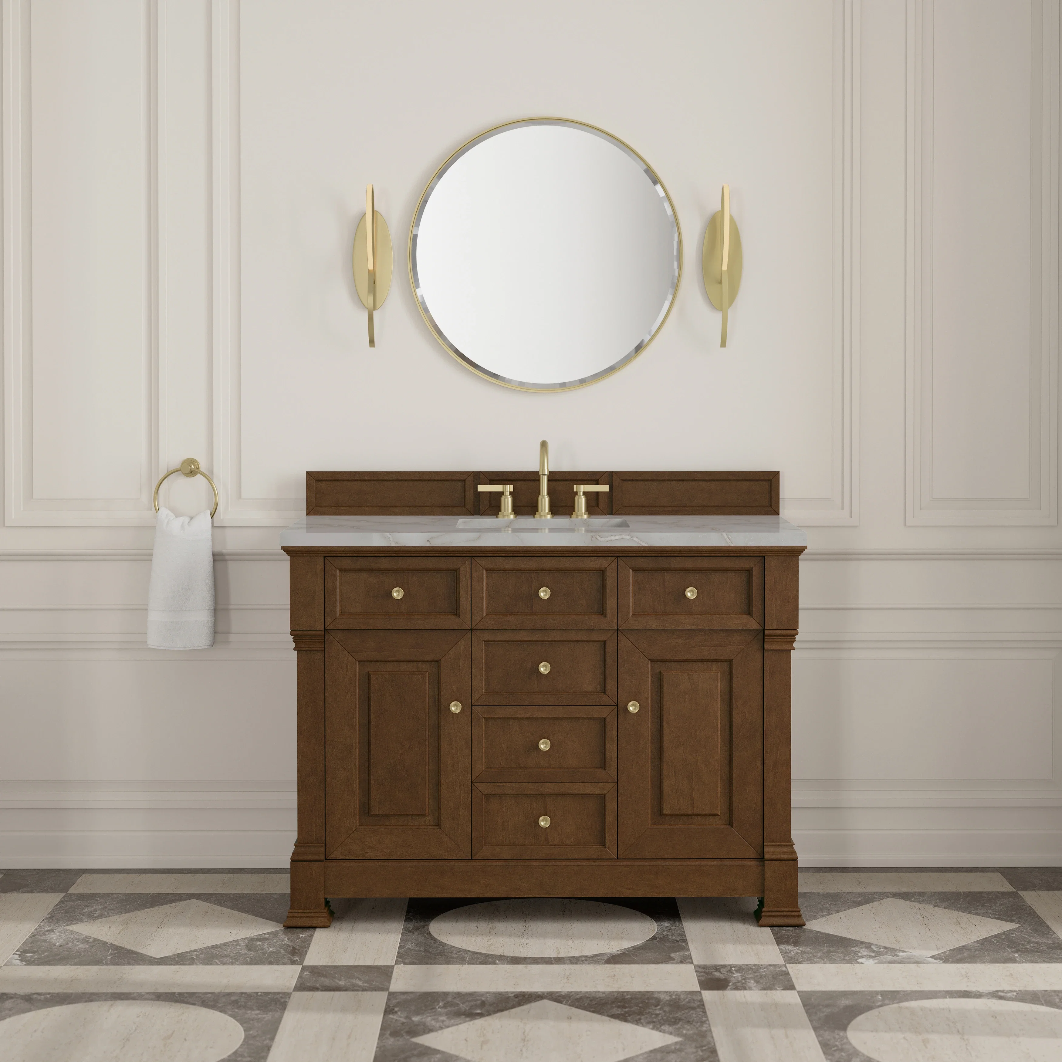 Brookfield 48" Single Vanity, Honey Oak w/ 3 CM Victorian Silver Silestone Top