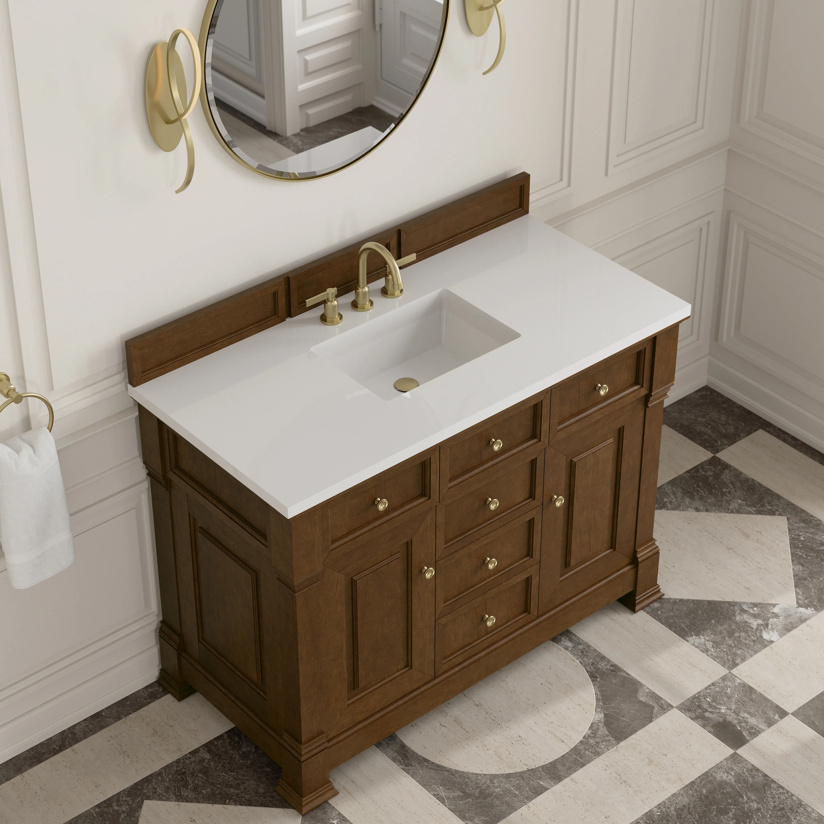 Brookfield 48" Single Vanity, Honey Oak,  w/ 3 CM White Zeus Silestone Top
