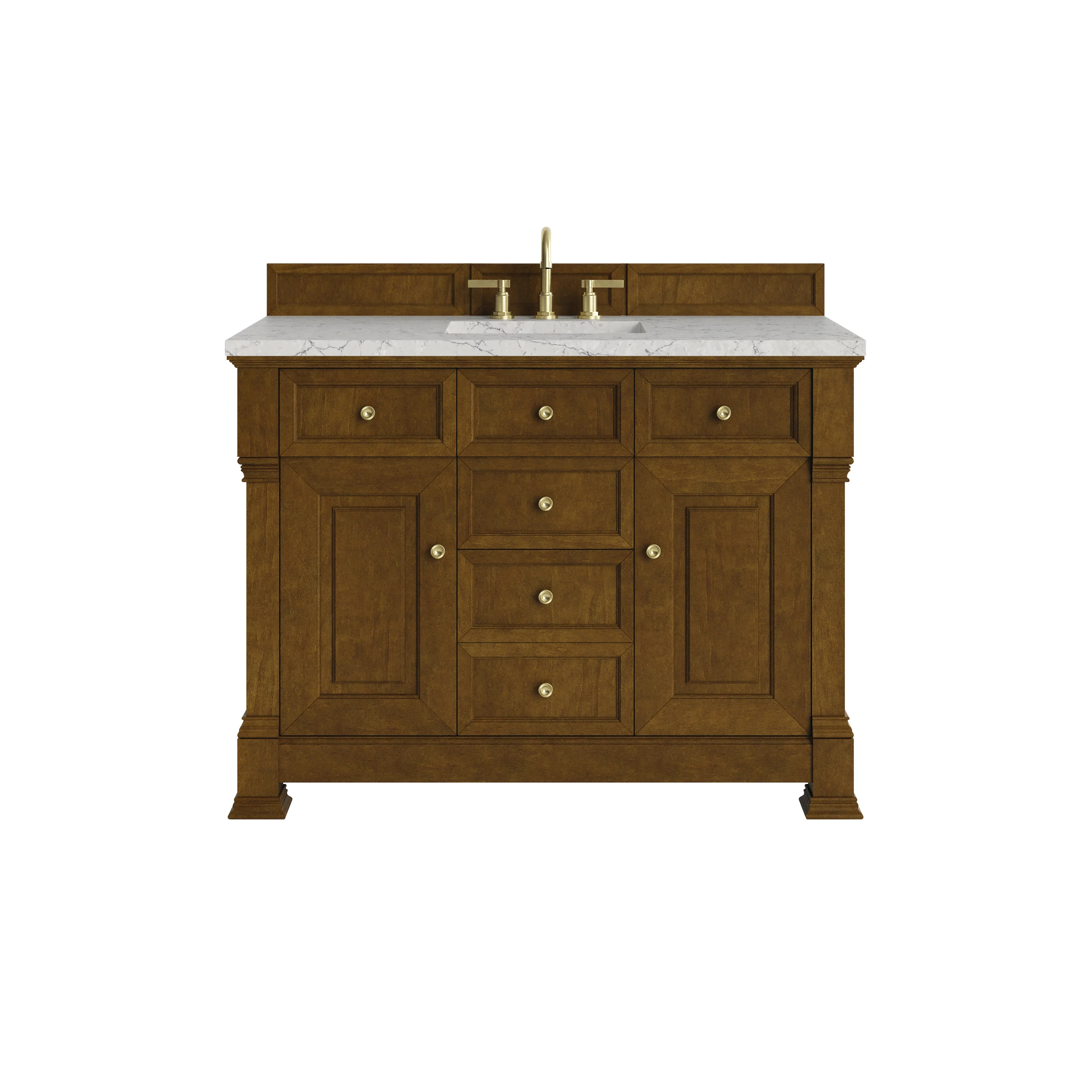 Brookfield 48" Single Vanity, Honey Oak w/ 3 CM Eternal Jasmine Pearl Silestone Top w/ FreePower Wireless Charger