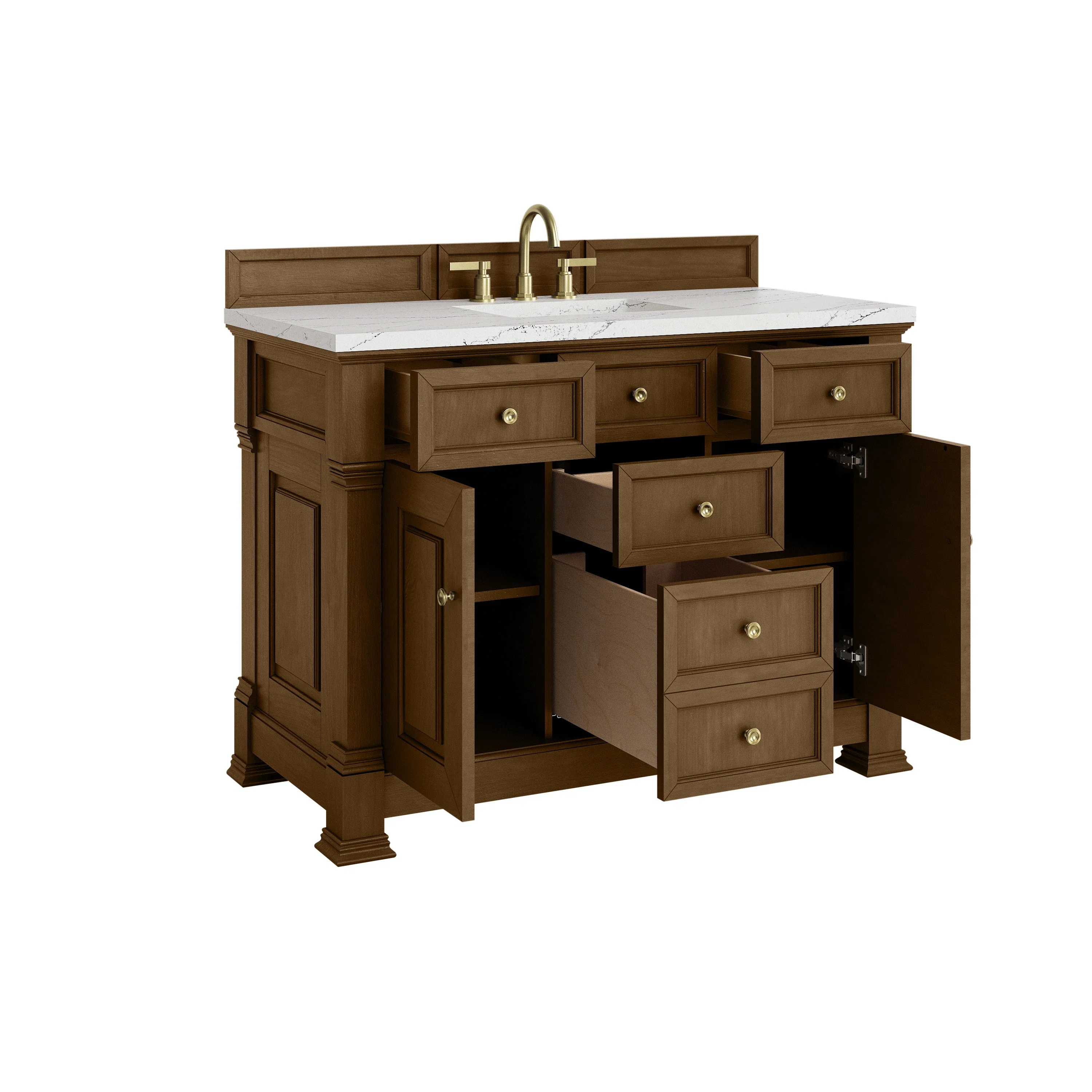 Brookfield 48" Single Vanity, Honey Oak w/ 3 CM Ethereal Noctis Silestone Top w/ FreePower Wireless Charger