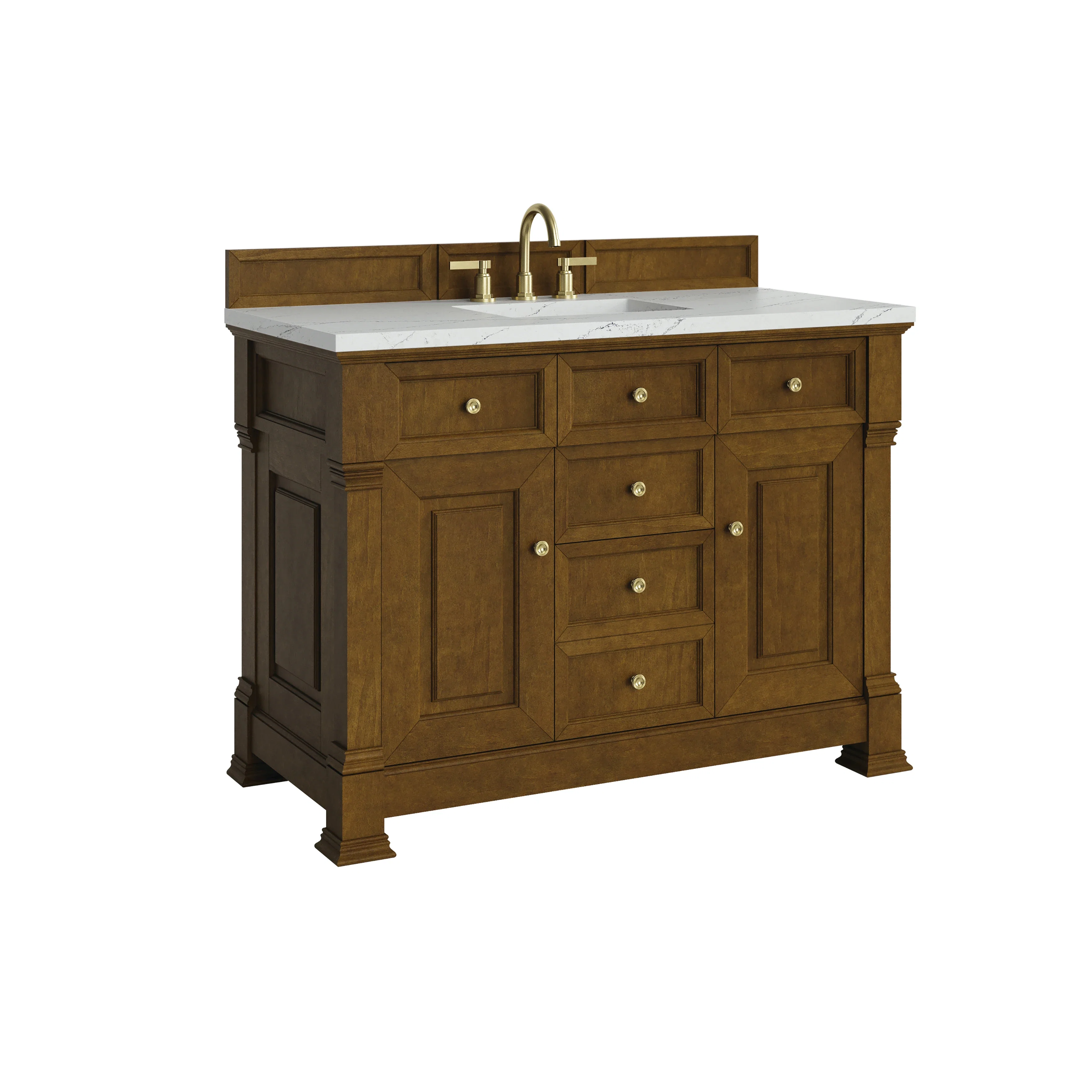 Brookfield 48" Single Vanity, Honey Oak w/ 3 CM Ethereal Noctis Silestone Top w/ FreePower Wireless Charger