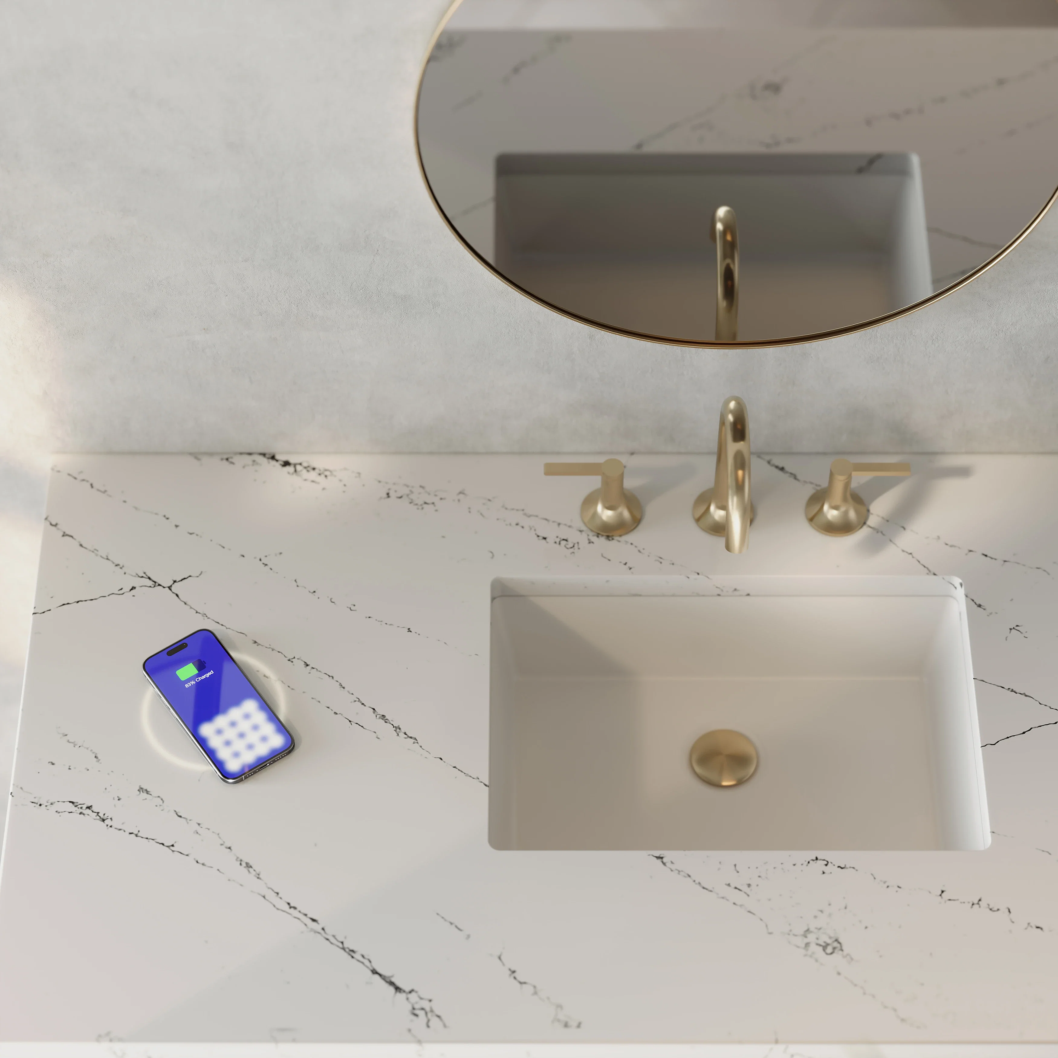 Brookfield 48" Single Vanity, Honey Oak w/ 3 CM Ethereal Noctis Silestone Top w/ FreePower Wireless Charger