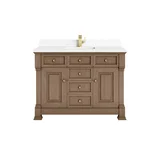 Brookfield 48" Single Vanity, Pecan w/ Single Hole 3CM White Zeus Silestone  Top & Backsplash