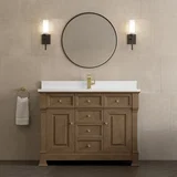 Brookfield 48" Single Vanity, Pecan w/ Single Hole 3CM White Zeus Silestone  Top & Backsplash