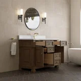 Brookfield 48" Single Vanity, Pecan w/ Single Hole 3CM White Zeus Silestone  Top & Backsplash
