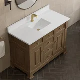 Brookfield 48" Single Vanity, Pecan w/ Single Hole 3CM White Zeus Silestone  Top & Backsplash